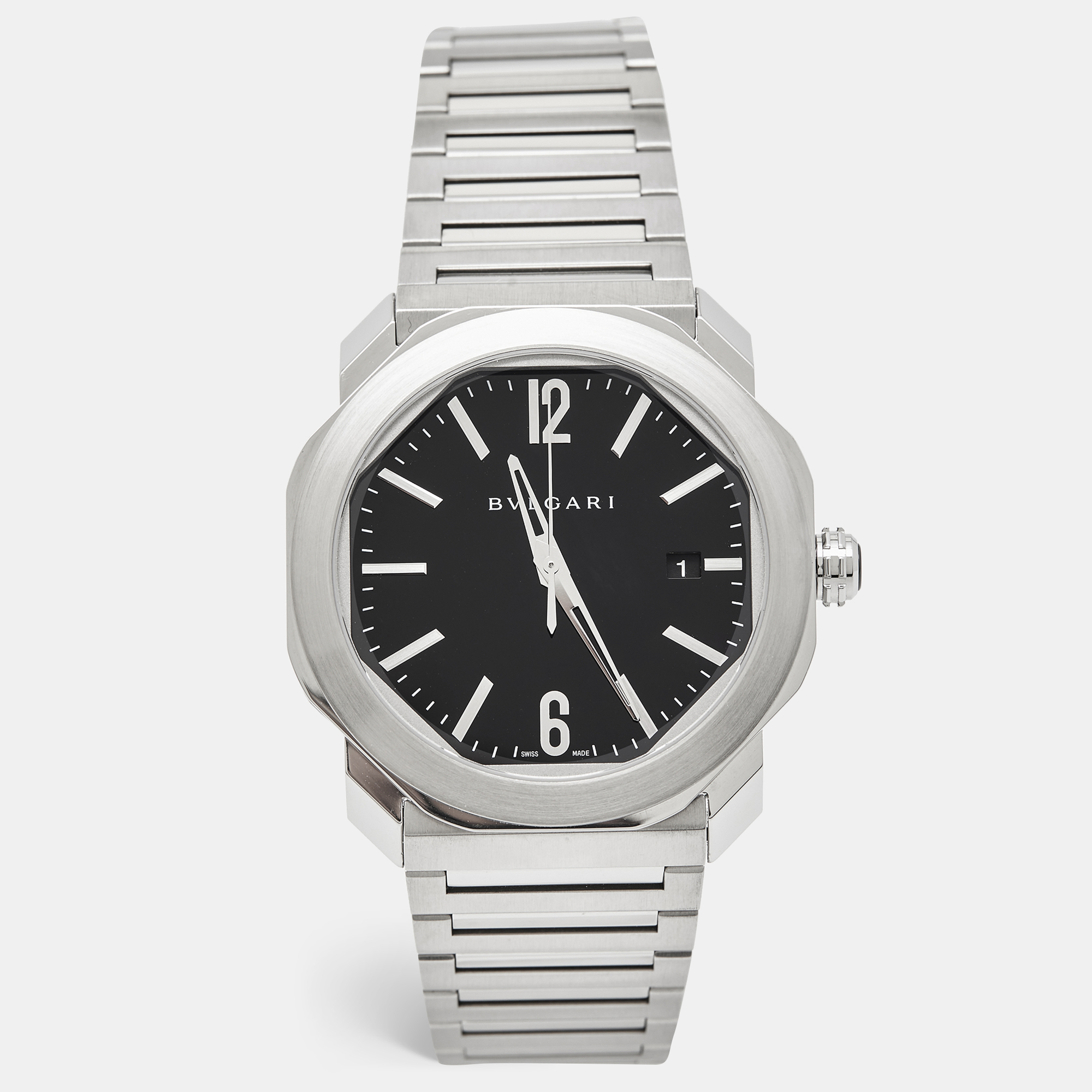 Bvlgari Black Stainless Steel Octo Roma 102704 Men's Wristwatch 41 Mm