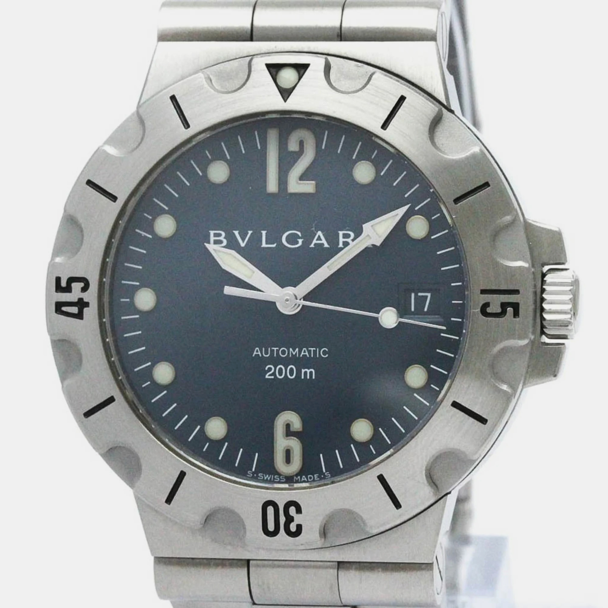 Bvlgari Blue Stainless Steel Diagono SD38S Automatic Men's Wristwatch 38 Mm