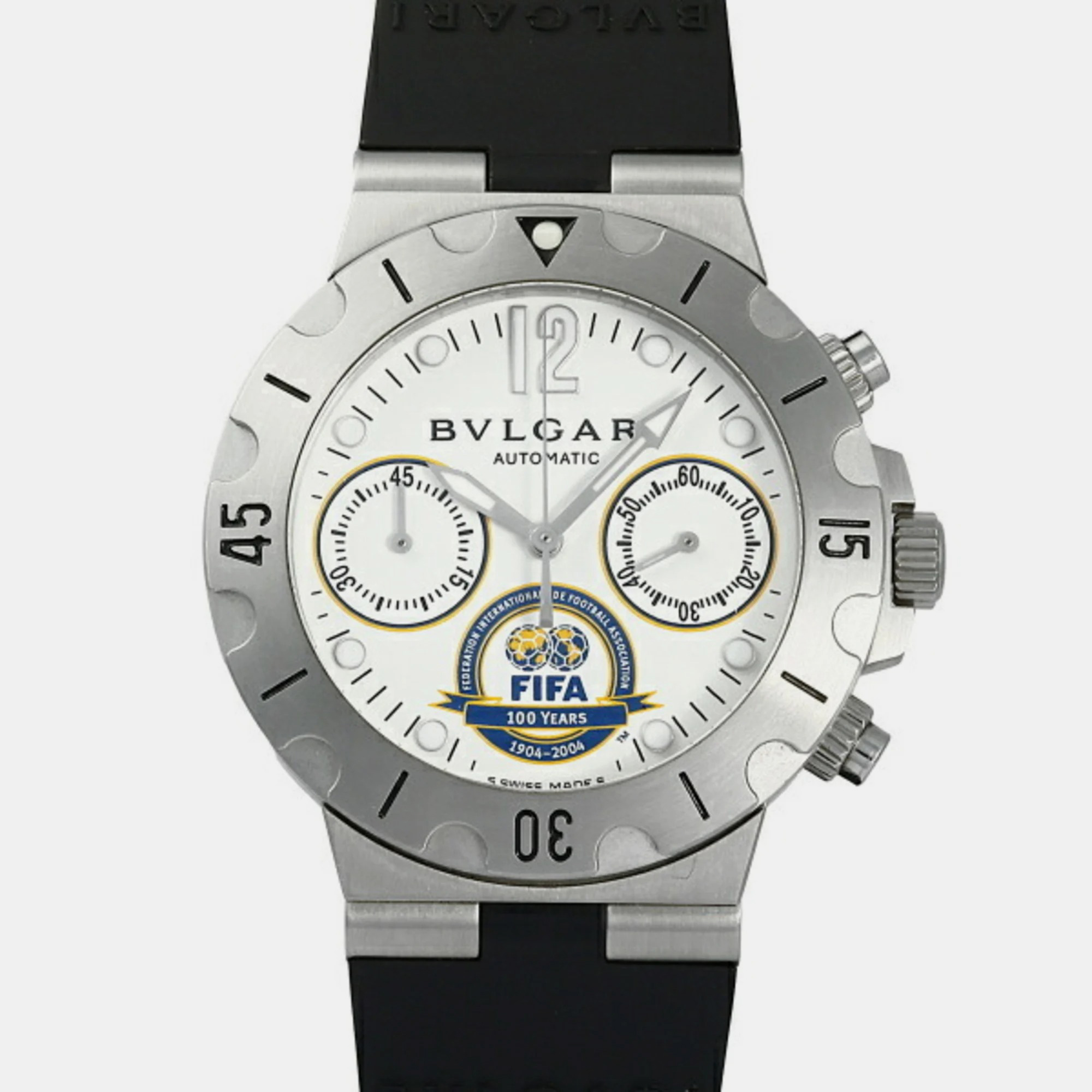 Bvlgari White Stainless Steel Diagono SCB38SSC38WSV Automatic Men's Wristwatch 38 Mm