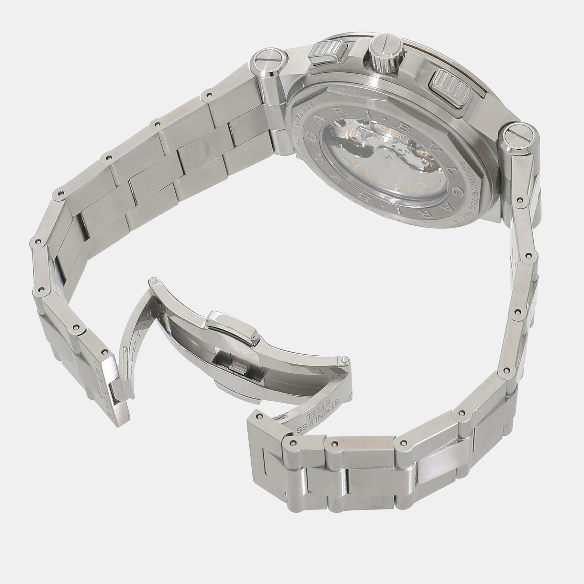 Bvlgari Grey 18k White Gold And Stainless Steel Diagono DG42C14SWGSDCH  Automatic Men's Wristwatch 42 Mm