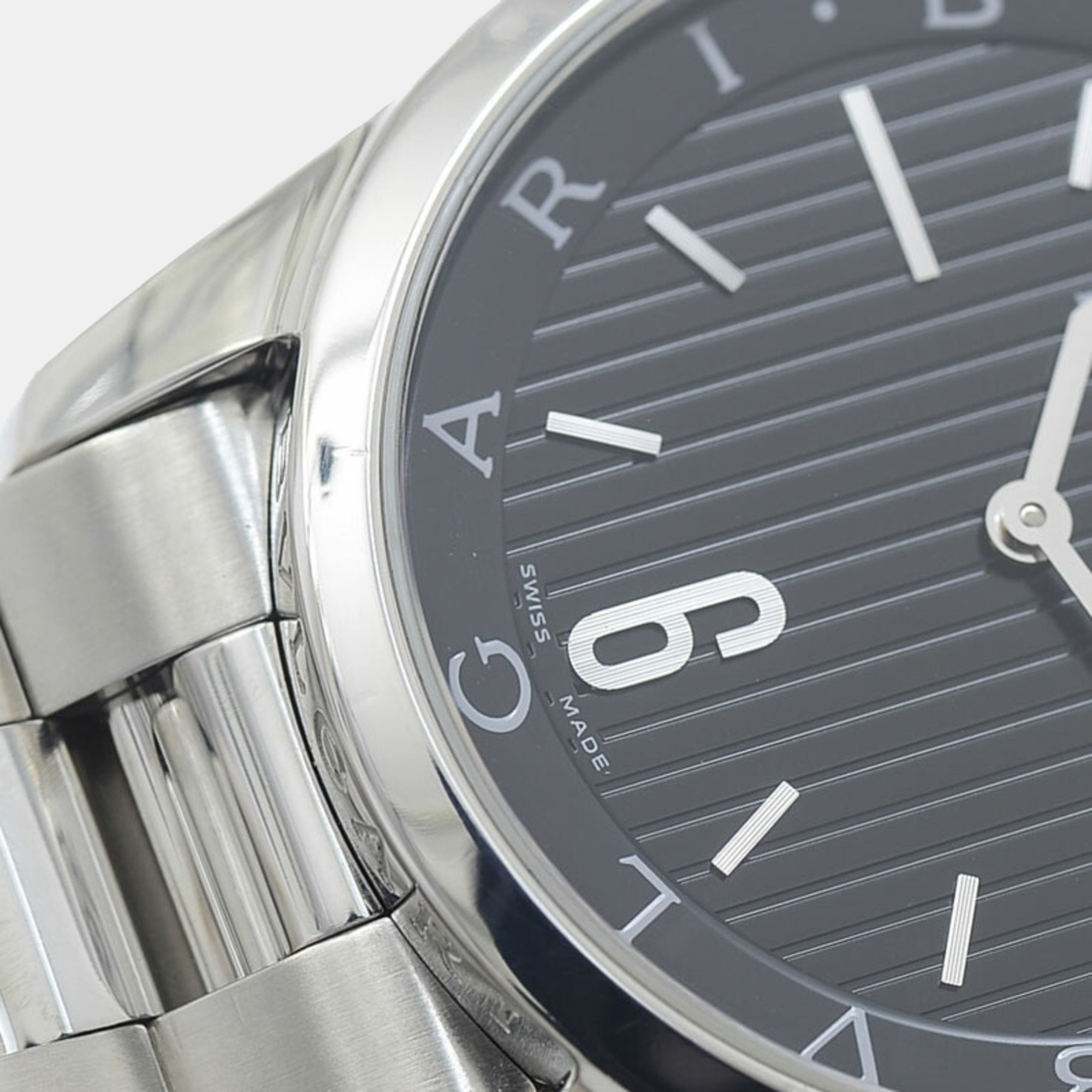 Bvlgari Black Stainless Steel Solotempo ST37S Quartz Men's Wristwatch 37 Mm