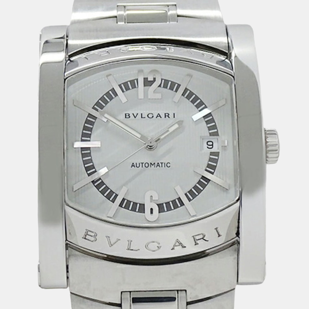 Bvlgari White Stainless Steel Assioma AA48S Automatic Men's Wristwatch 38 Mm