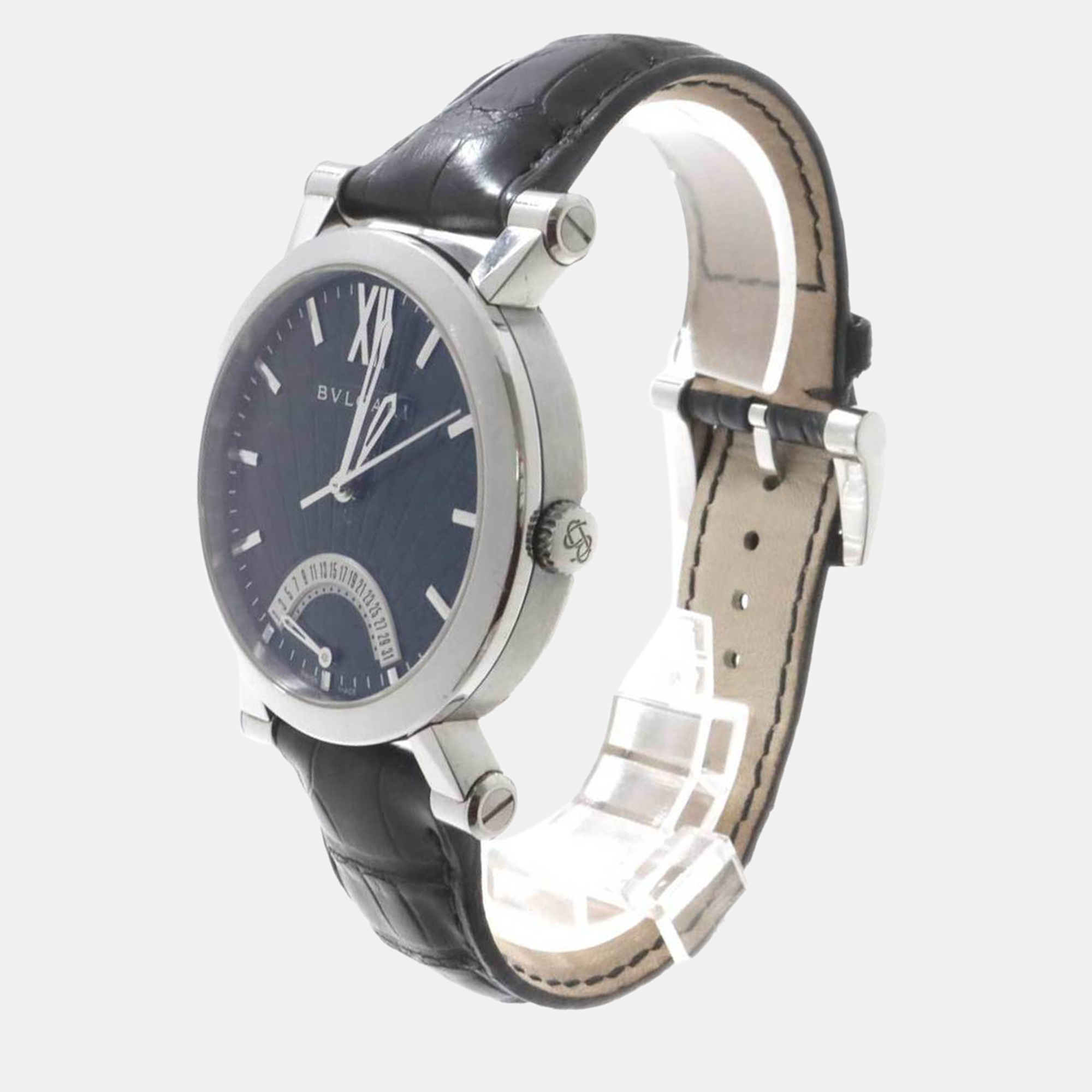 Bvlgari Black Stainless Steel Rettangolo SB42SDR Quartz Men's Wristwatch 42 Mm