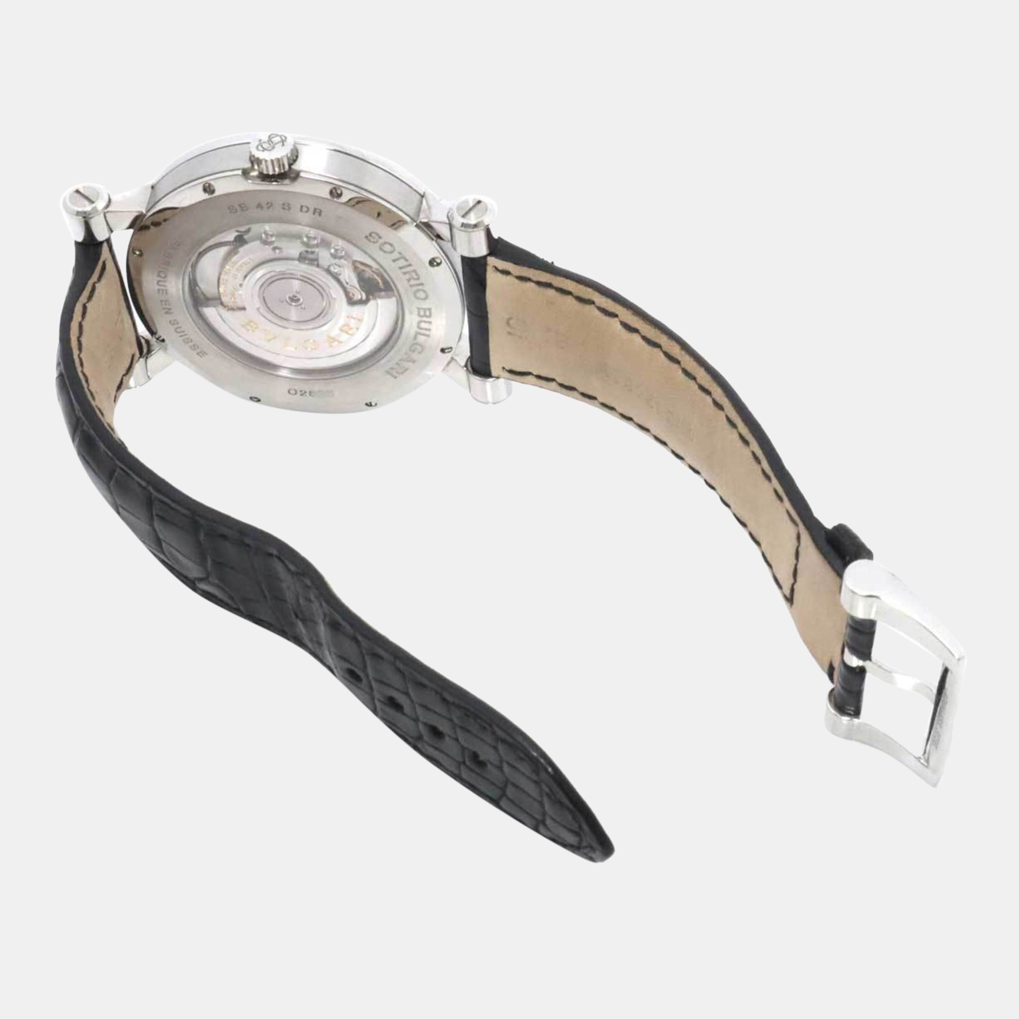 Bvlgari Black Stainless Steel Rettangolo SB42SDR Quartz Men's Wristwatch 42 Mm