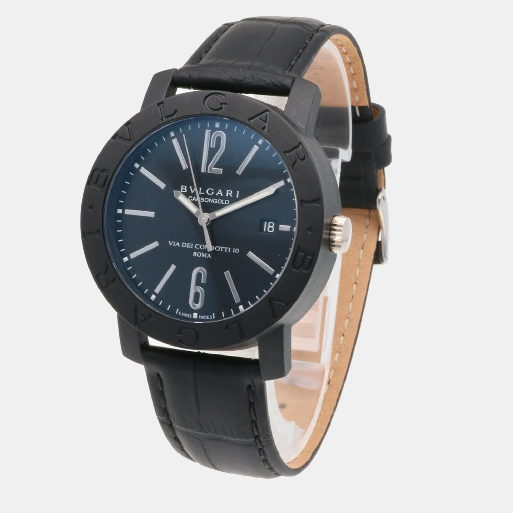 Bvlgari Black Carbon Fiber Carbongold Via Dei Condotti BB40CL Automatic Men's Wristwatch 40 Mm