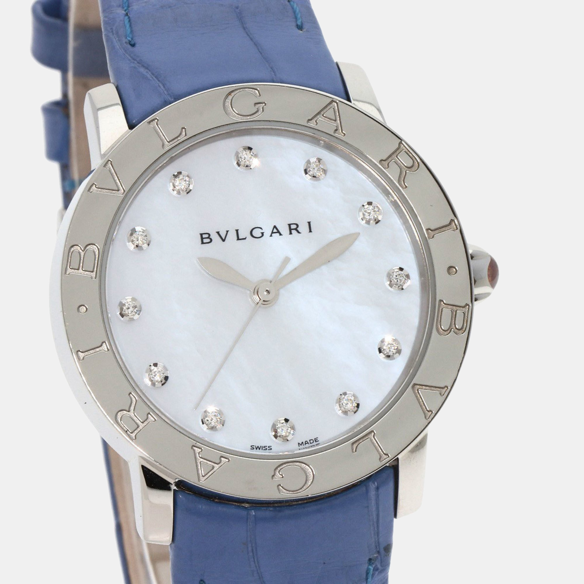 Bvlgari White Shell Diamond Stainless Steel Bvlgari Bvlgari BBL33S Automatic Men's Wristwatch 33 Mm
