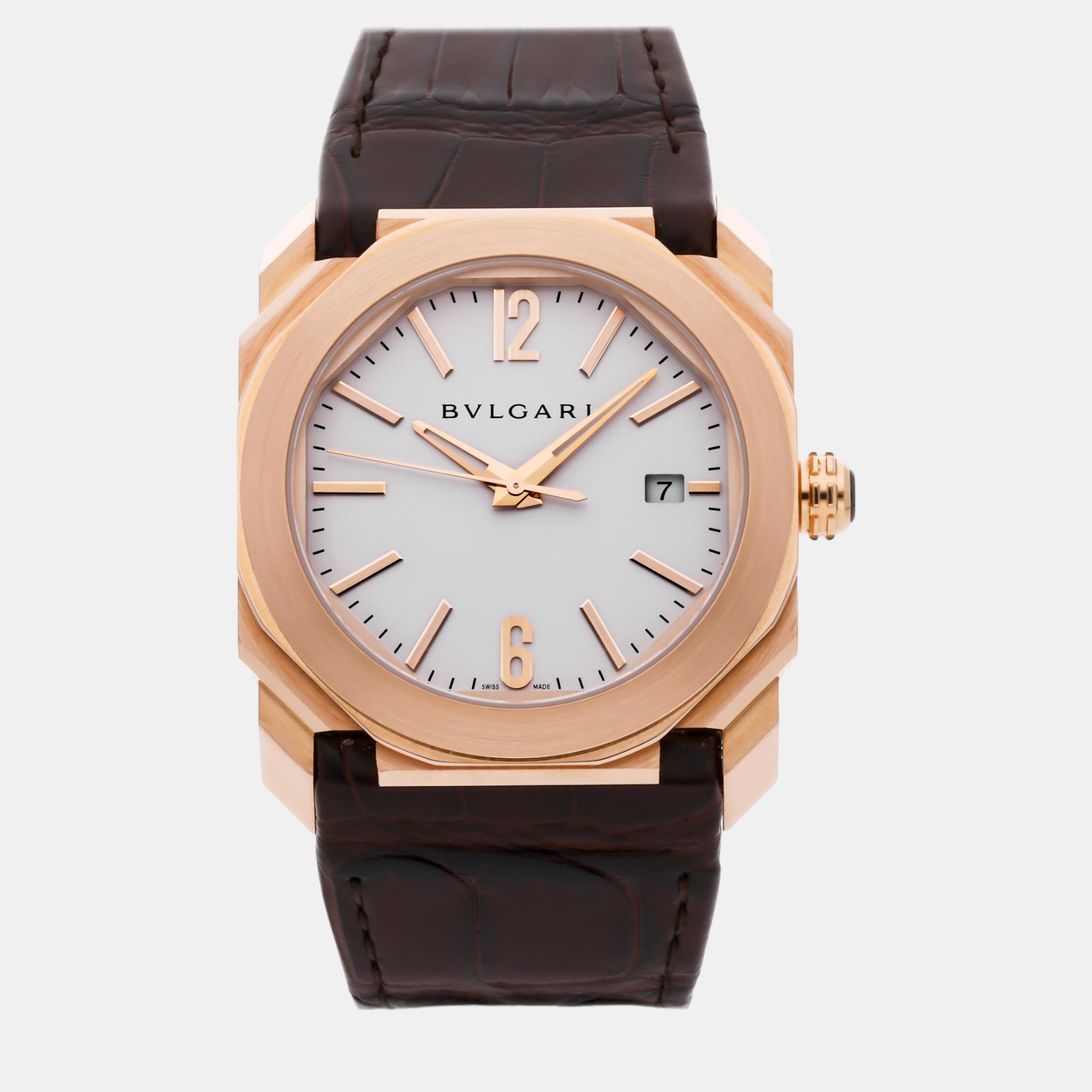 Bvlgari silver 18k rose gold octo 102119 automatic men's wristwatch 38 mm