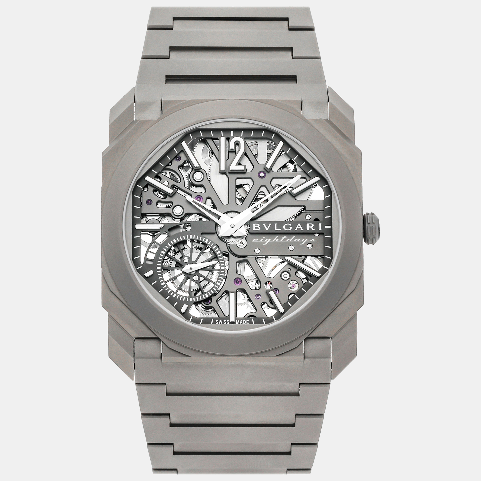 Bvlgari grey titanium octo finissimo manual wind men's wristwatch 40 mm