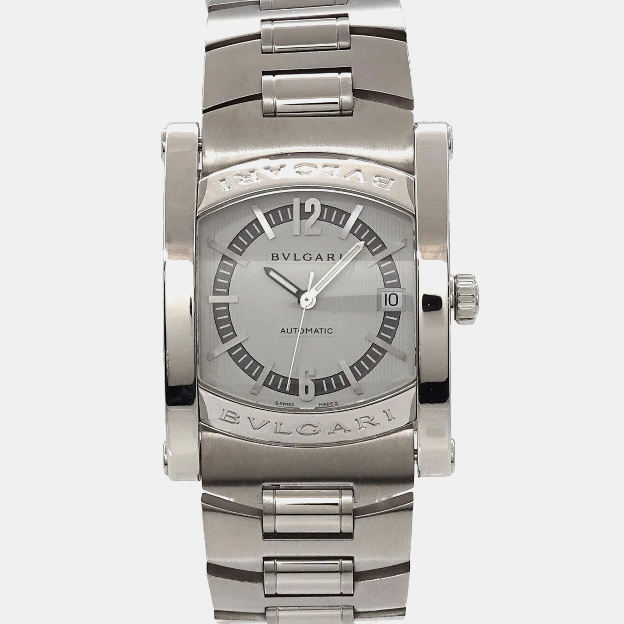 Bvlgari white stainless steel assioma automatic men's wristwatch 35 mm
