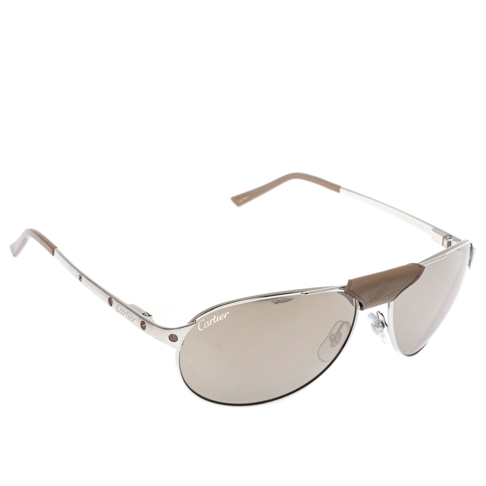 Image of Cartier Silver Mirrored Santos Dumont Santos de Cartier Wayfarer Sunglasses