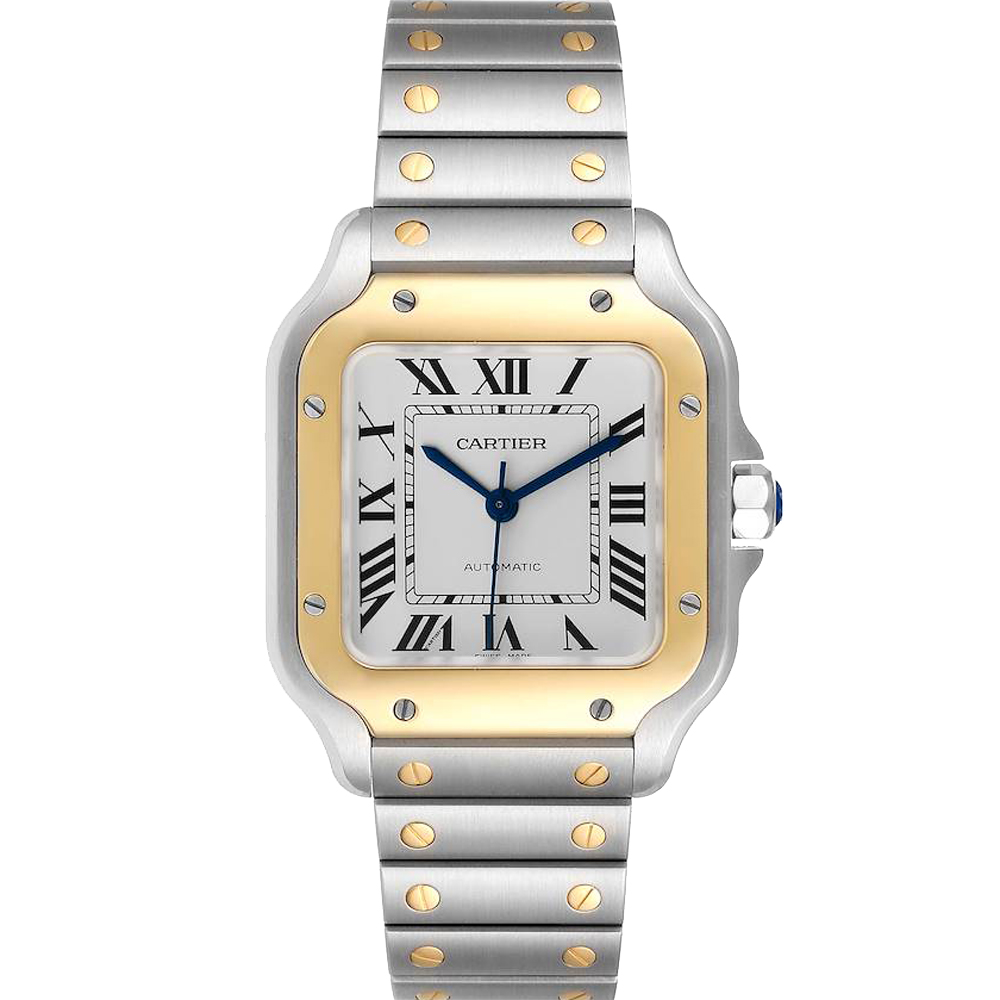 Cartier Silver 18K Yellow Gold And Stainless Steel Santos Galbee WSSA0010 Men's Wristwatch 35 x 42 MM