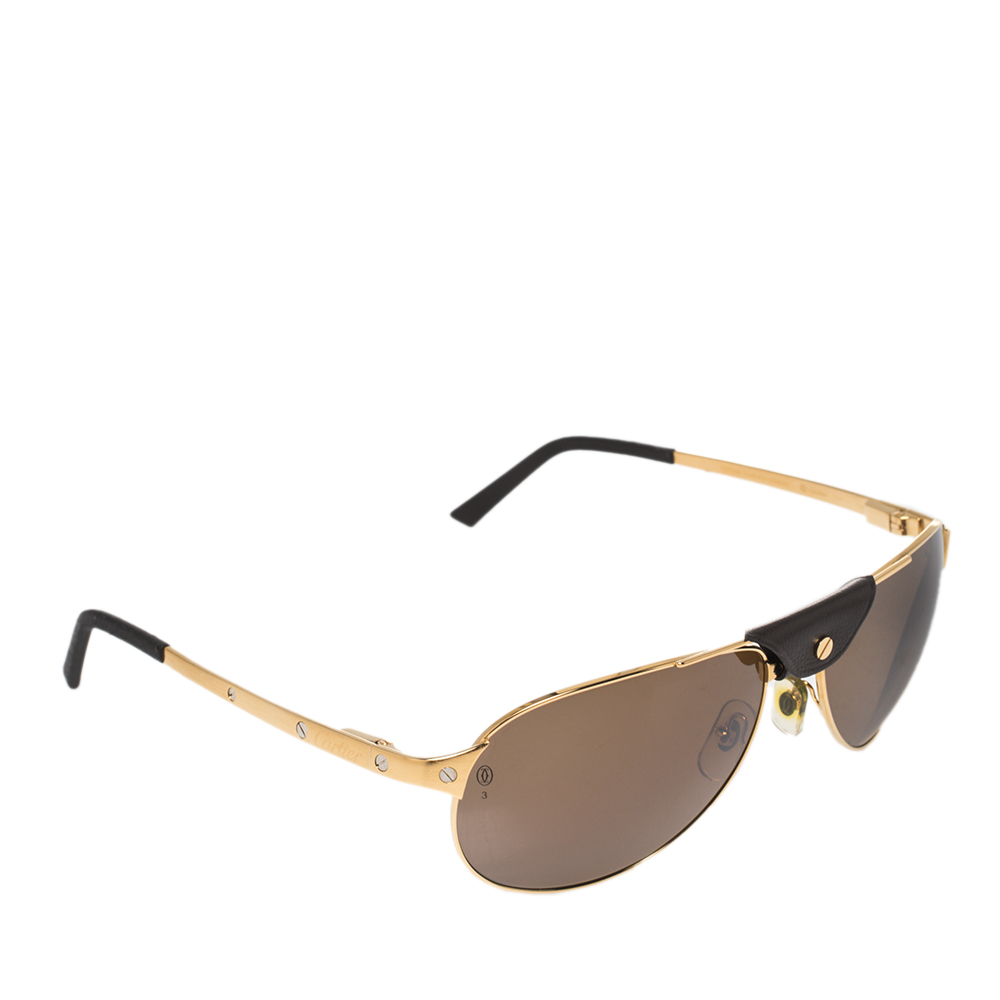 Cartier Gold/Brown Santos De Cartier Aviator Sunglasses