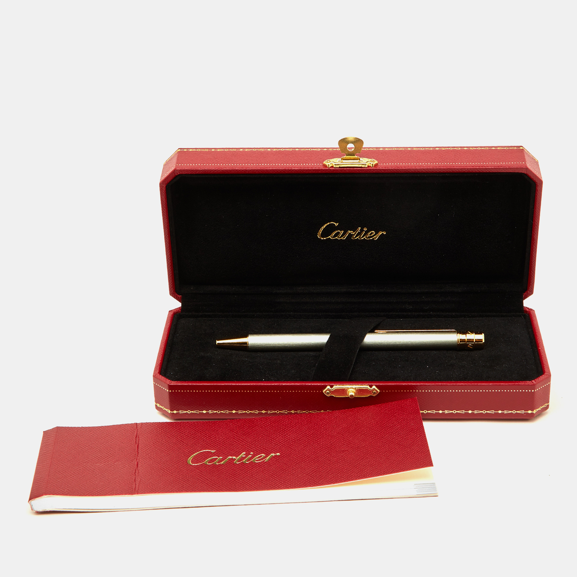 Cartier Santos De Cartier Silver Lacquer Gold Tone Ballpoint Pen