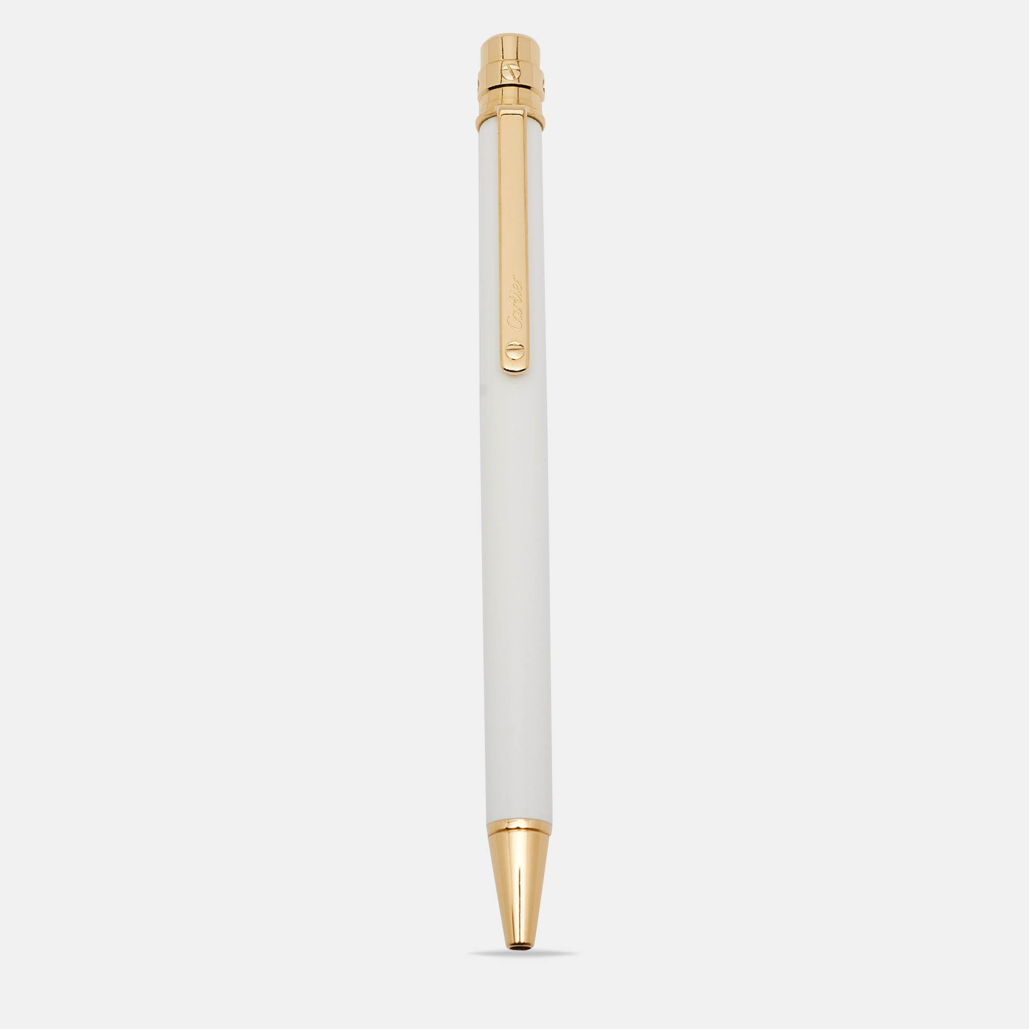 Cartier  santos de cartier white lacquer gold tone ballpoint pen