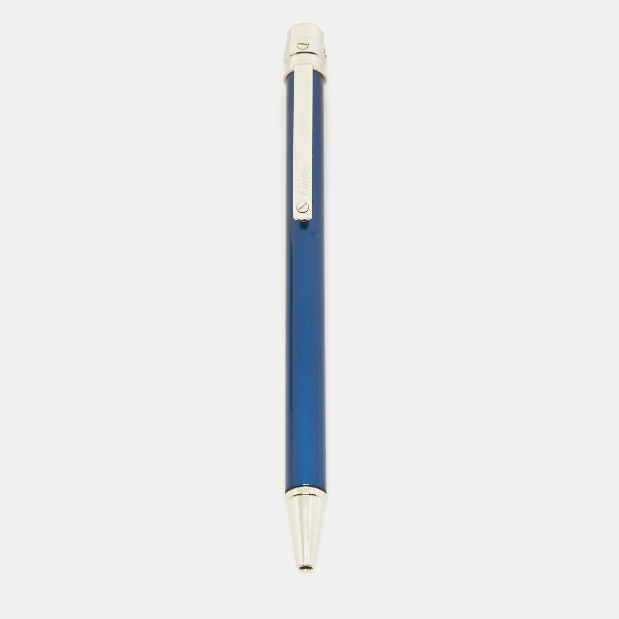 Cartier santos de cartier blue lacquer silver tone ballpoint pen