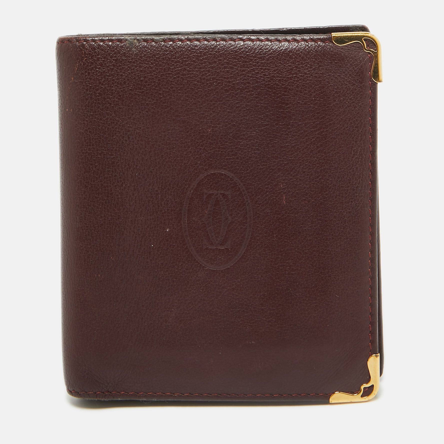 Cartier burgundy leather must de cartier bifold wallet