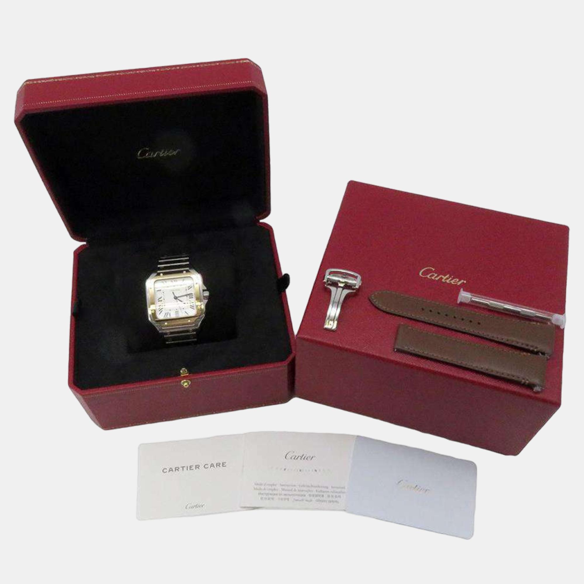 Cartier Silver 18k Yellow Gold Stainless Steel Santos De Cartier W2SA0009 Automatic Men's Wristwatch 40 Mm