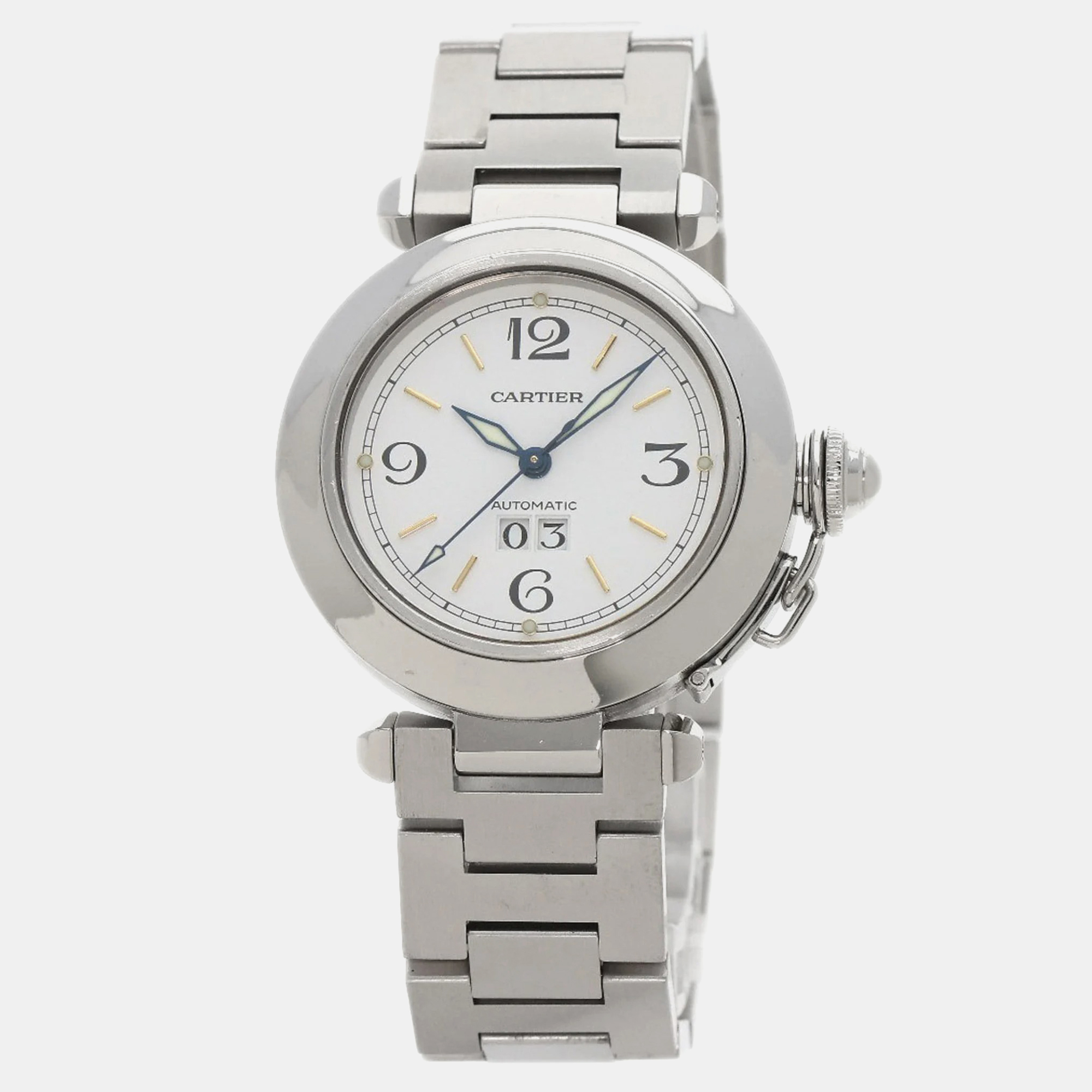 Cartier white stainless steel pasha automatic men's wristwatch 42 mm