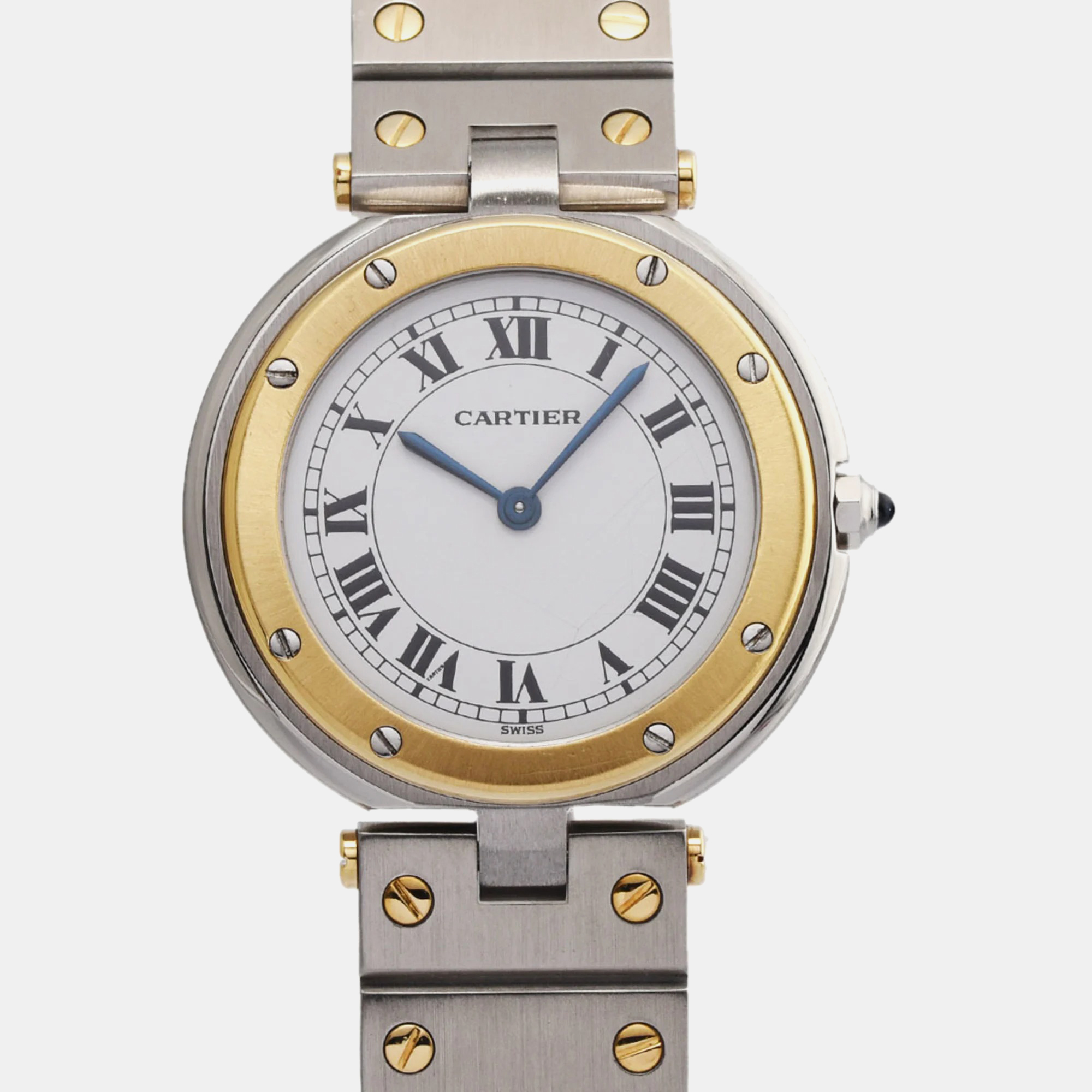 Cartier ivory 18k yellow gold stainless steel santos quartz men's wristwatch 32 mm