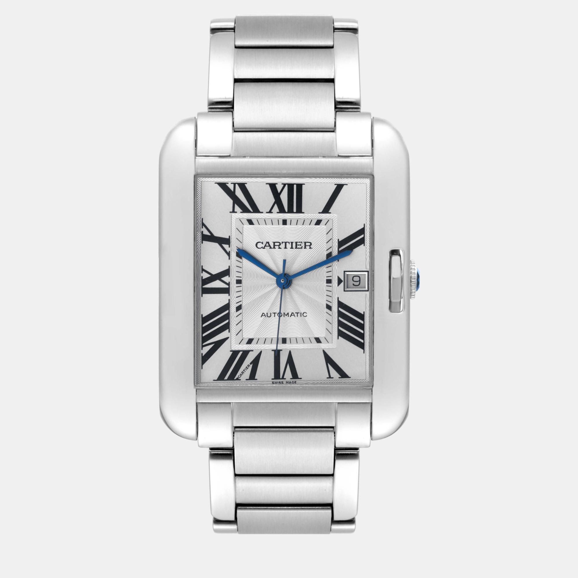 Cartier tank anglaise xl steel automatic men's watch 36.2 mm