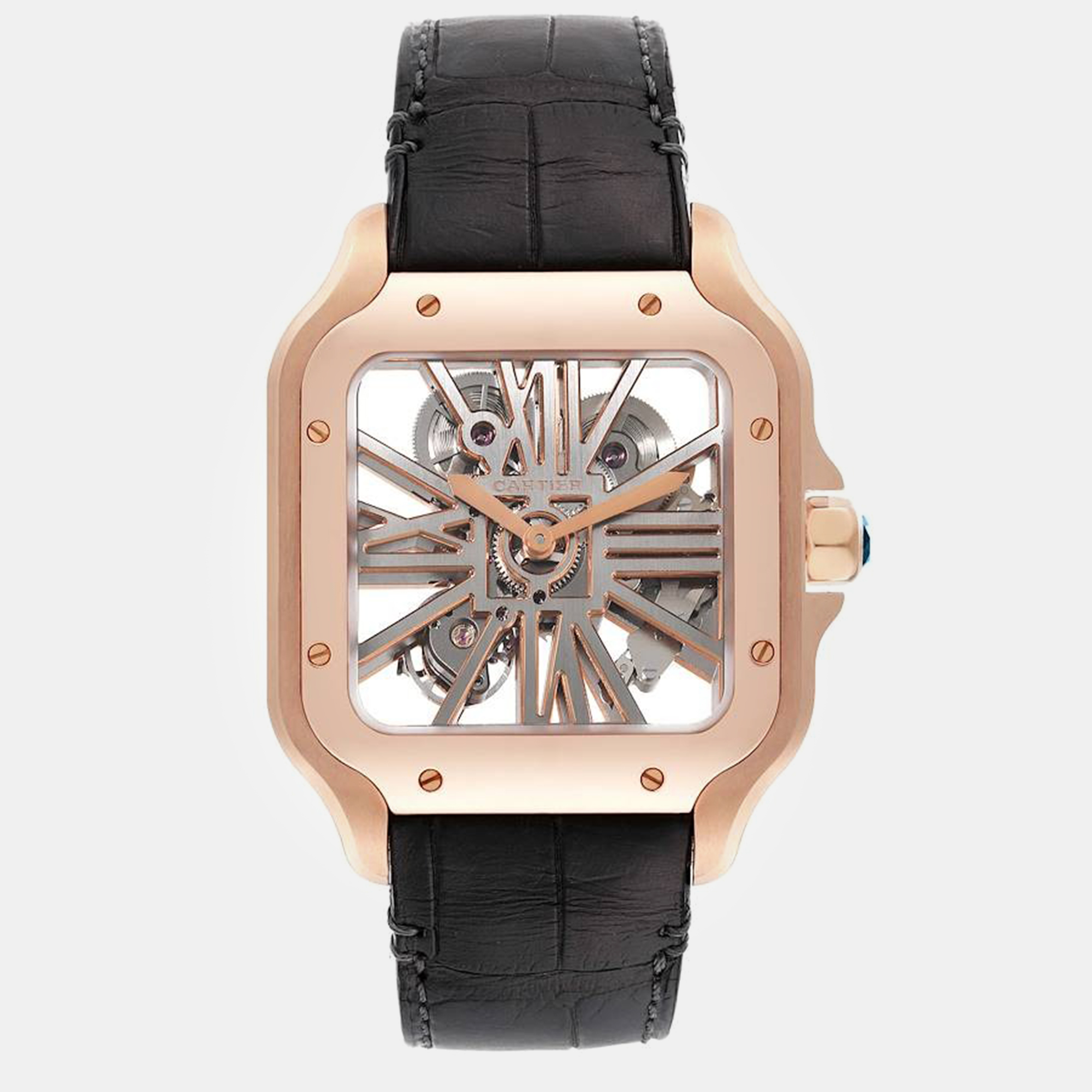 Cartier santos 18k rose gold skeleton dial men's watch 39.7 mm