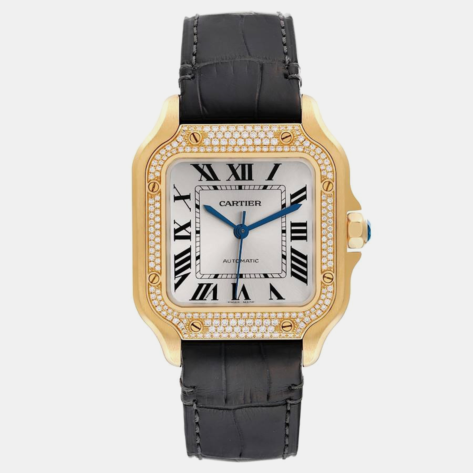 Cartier santos midsize yellow gold diamond men's watch 35.1 mm