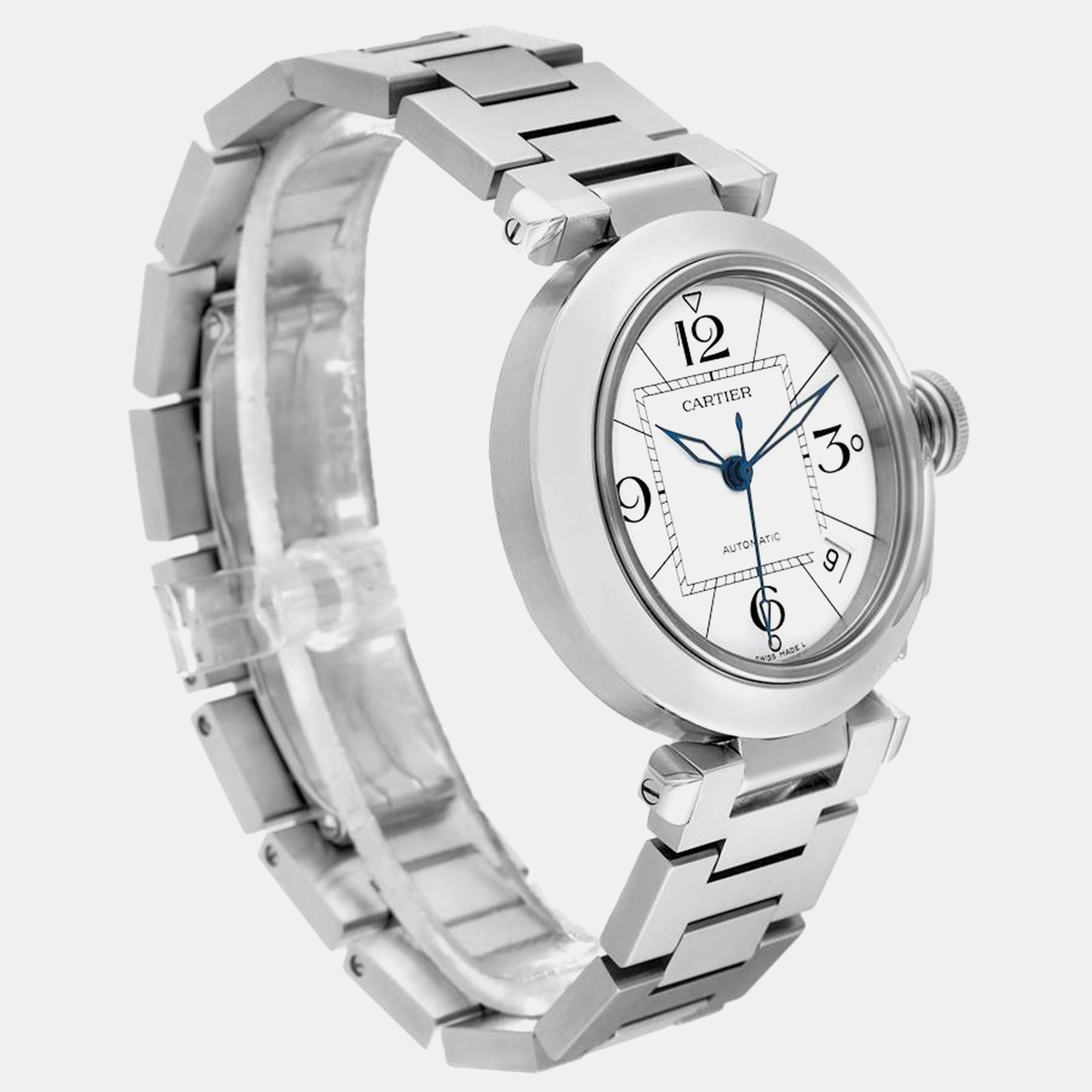 Cartier Pasha C Midsize White Dial Automatic Steel Mens Watch W31074M7