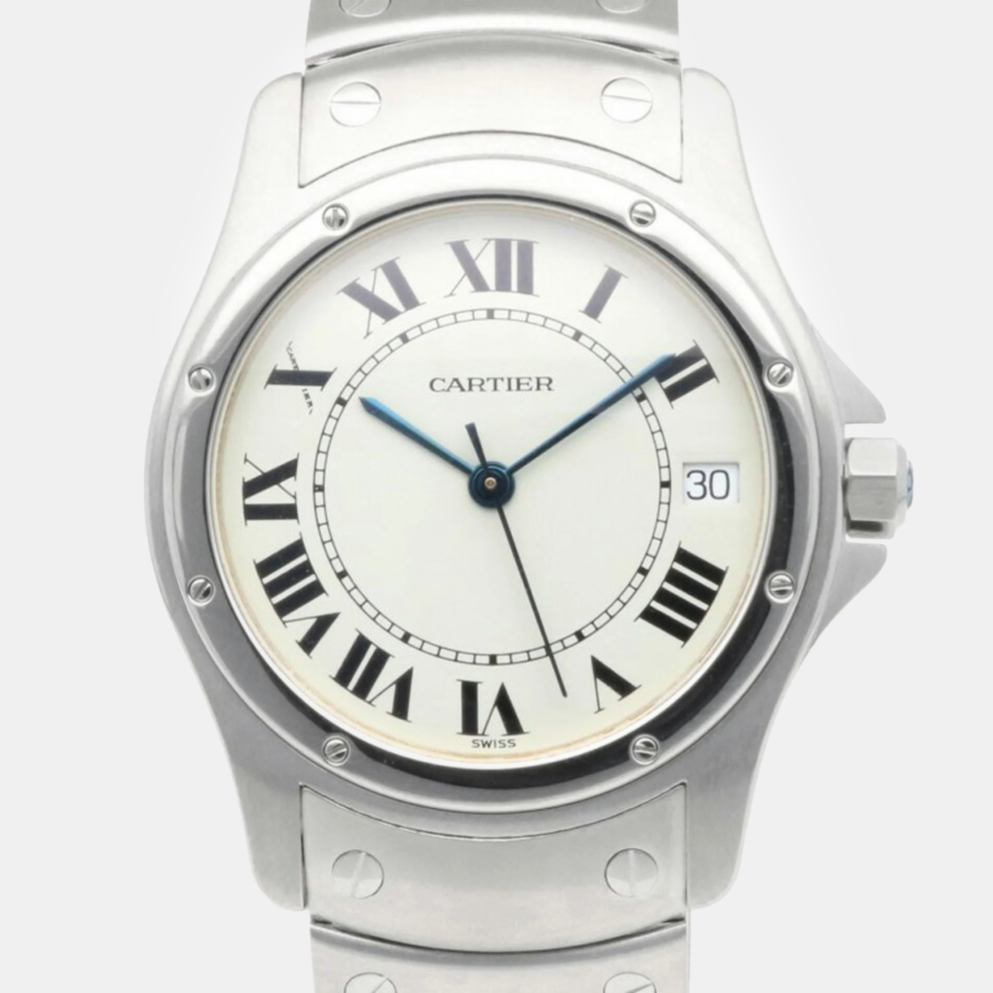 Cartier White Stainless Steel Santos Cougar 19201 Automatic Men's Wristwatch 33 Mm