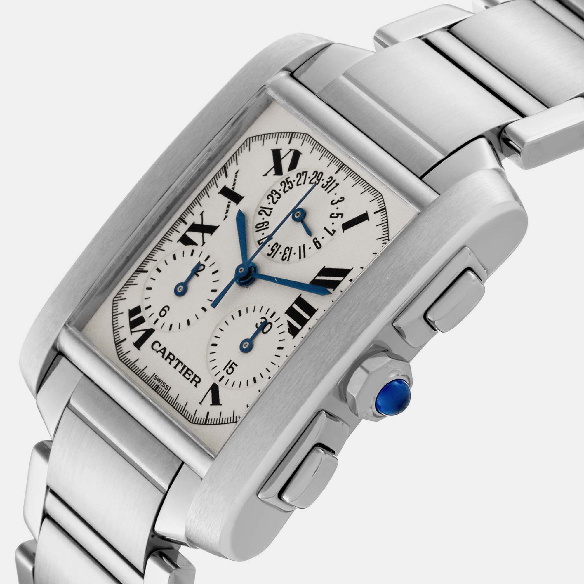 Cartier Tank Francaise Chronoflex Chronograph Steel Men's Watch W51001Q3 37 X 28 Mm