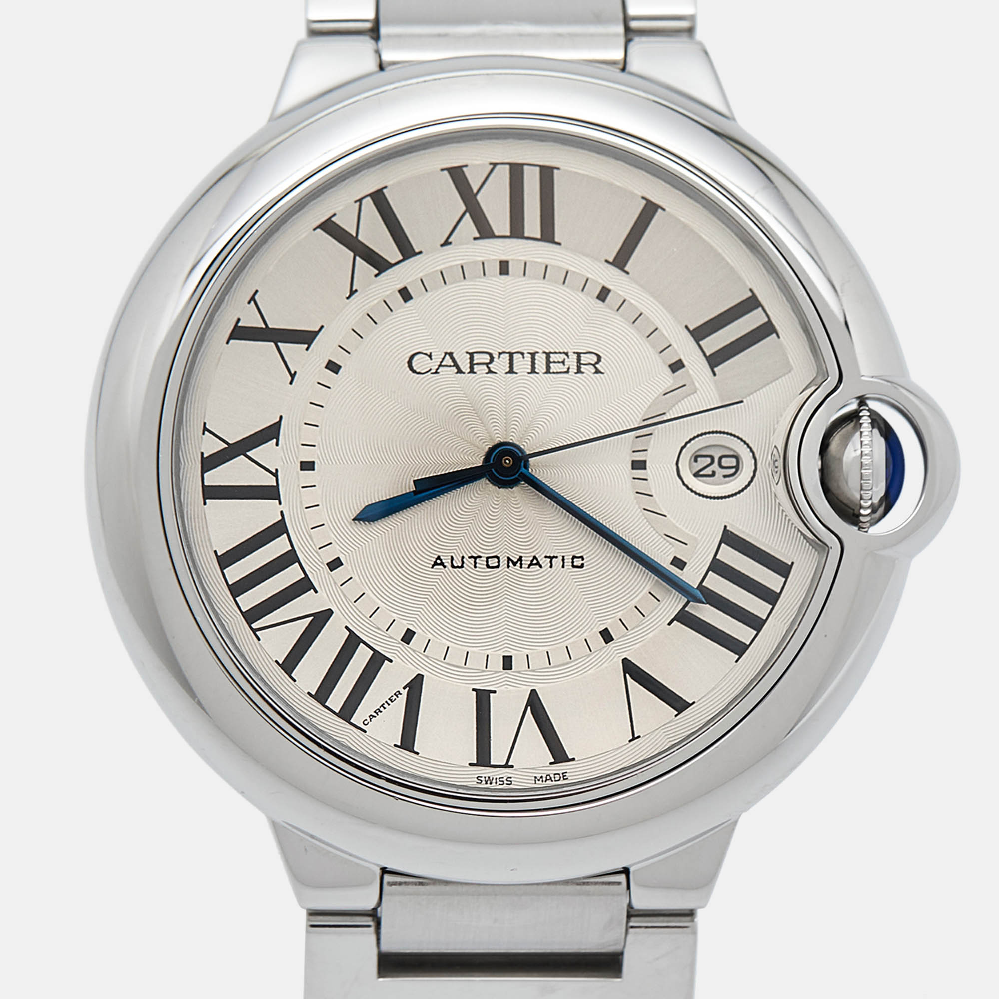 Cartier Silver Stainless Steel Ballon Bleu W69012Z4 Men's Wristwatch 42 Mm