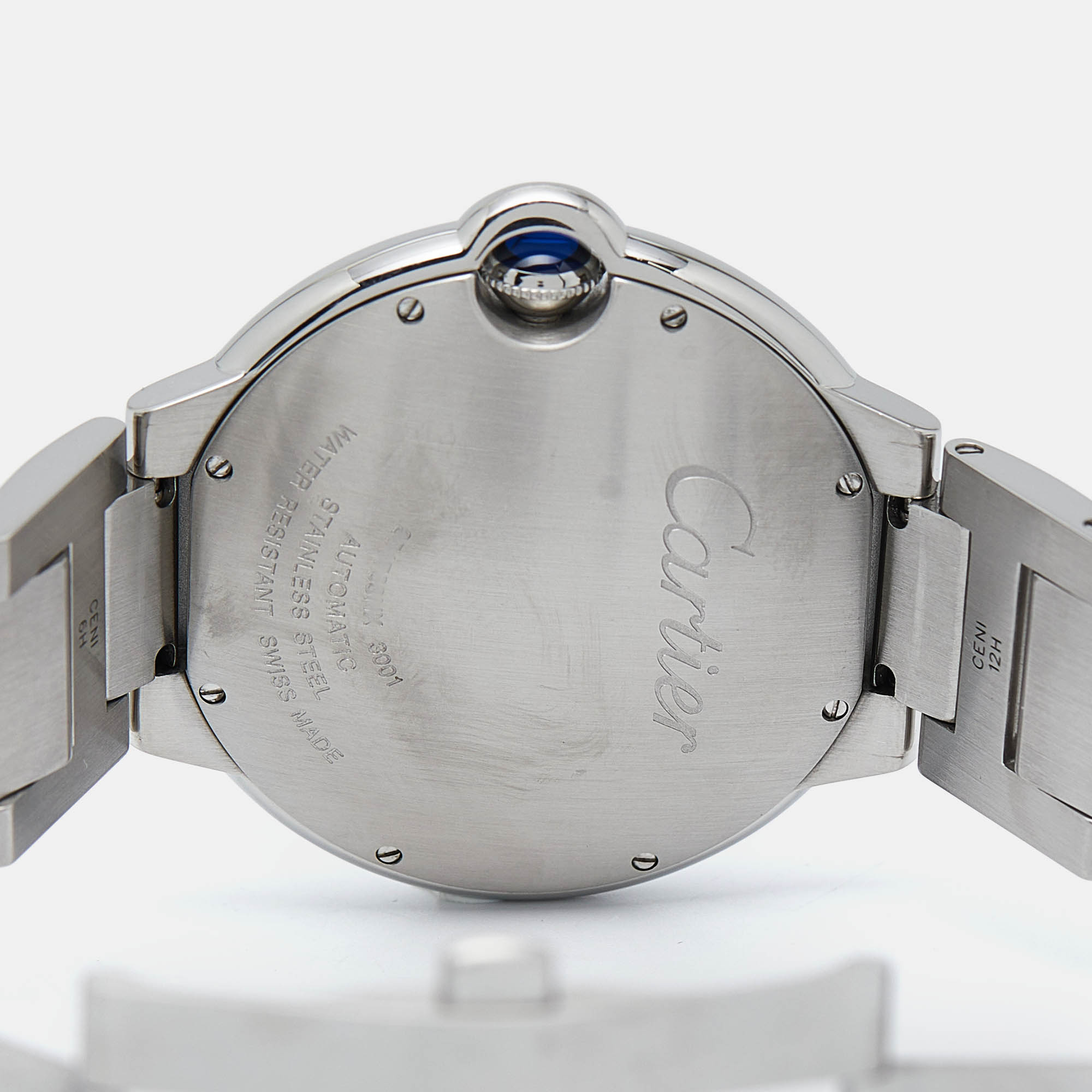 Cartier Silver Stainless Steel Ballon Bleu W69012Z4 Men's Wristwatch 42 Mm