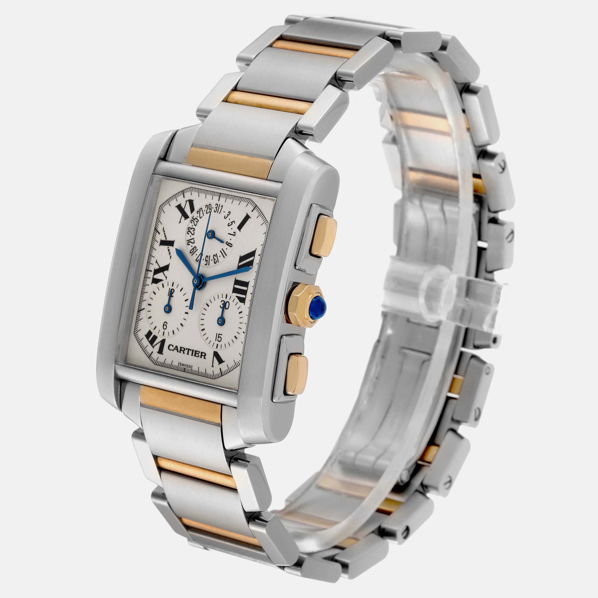 Cartier Silver 18k Yellow Gold Stainless Steel Tank Francaise W51004Q4 Quartz  Men's Wristwatch 37 Mm