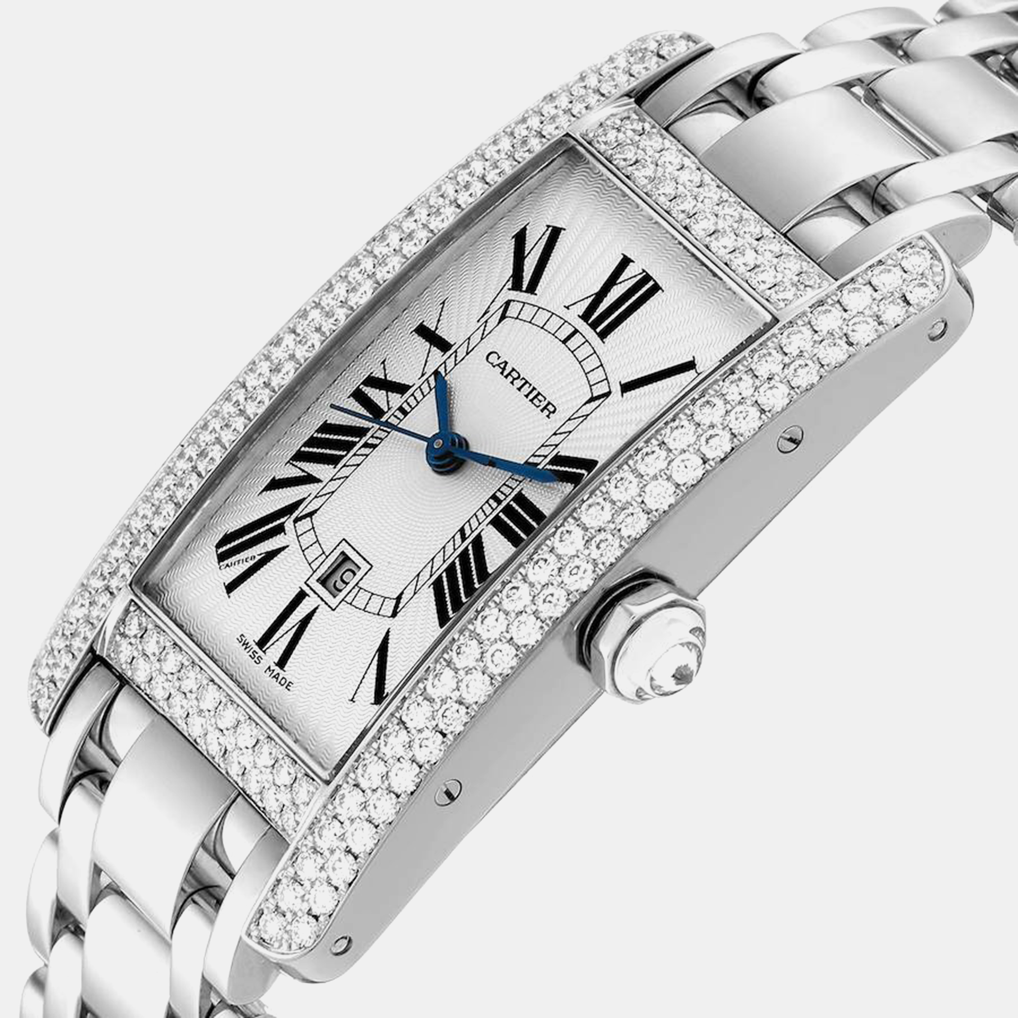 Cartier Tank Americaine White Gold Diamond Men's Watch 26.6 Mm