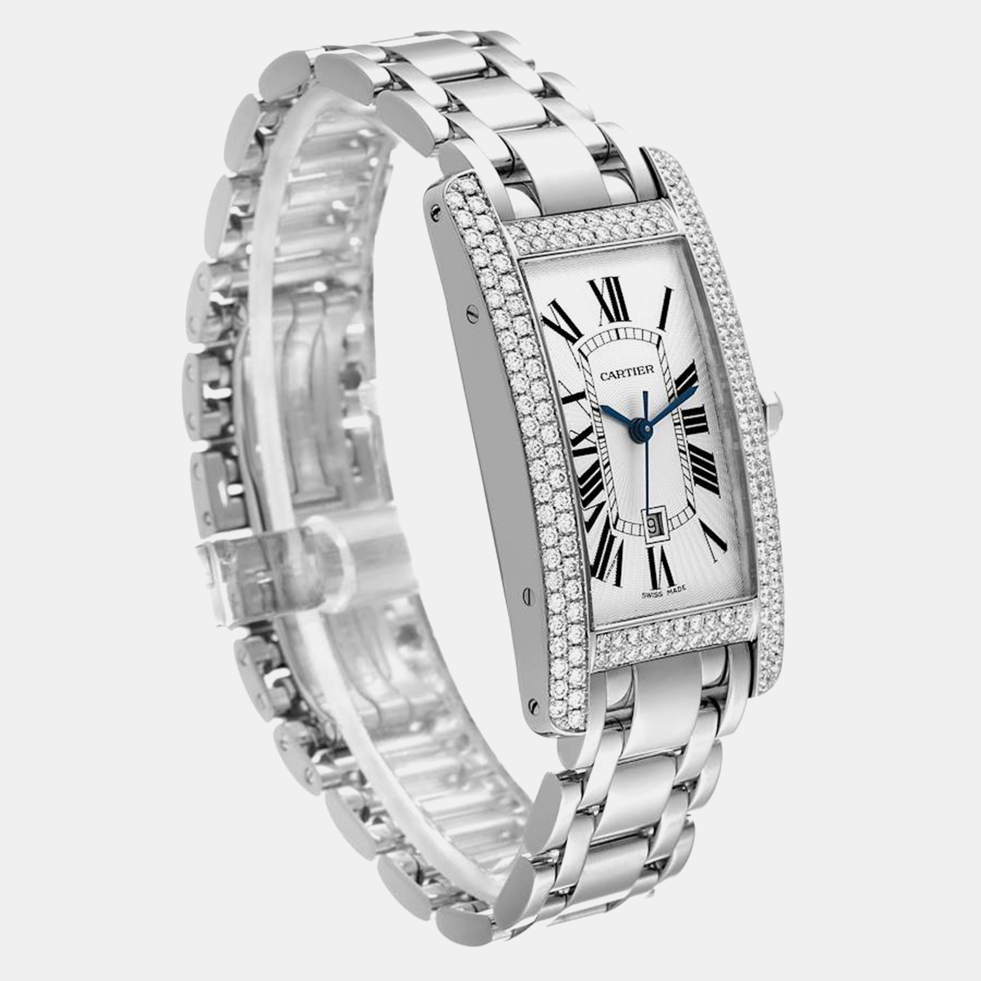 Cartier Tank Americaine White Gold Diamond Men's Watch 26.6 Mm