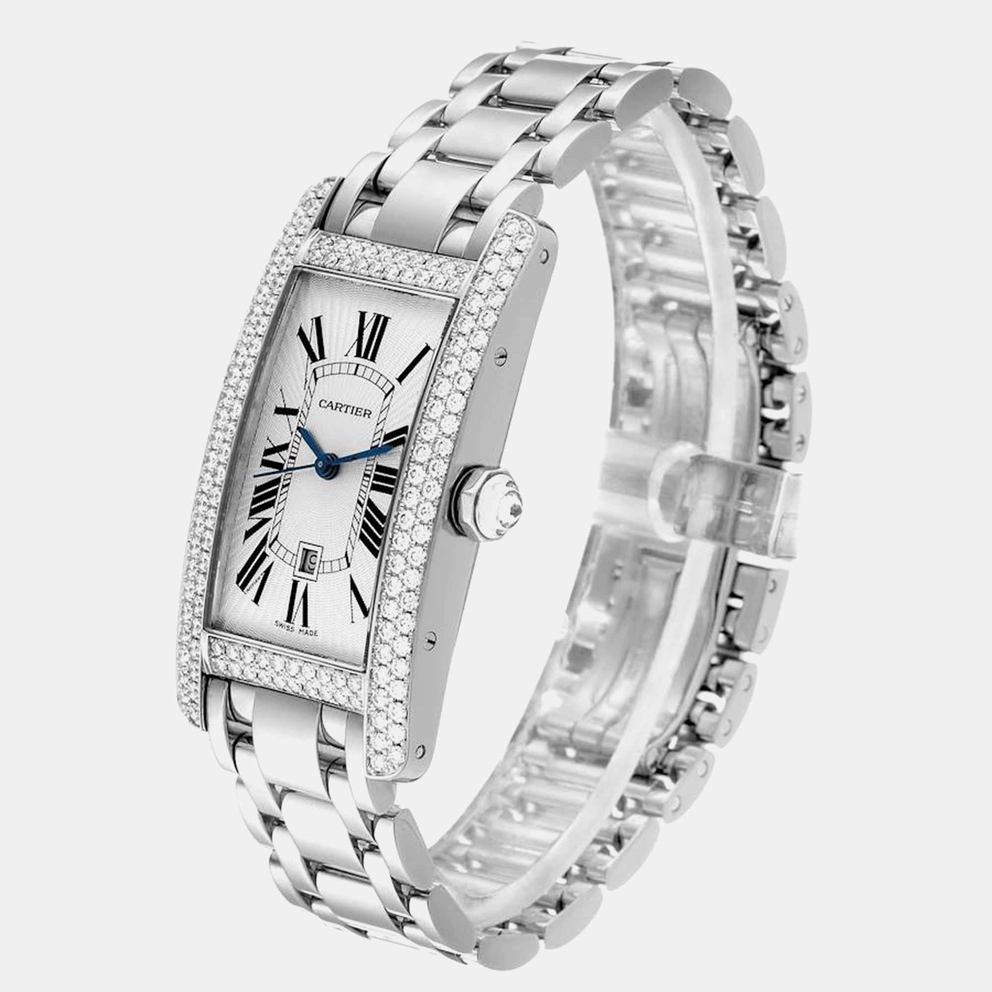 Cartier Tank Americaine White Gold Diamond Men's Watch 26.6 Mm