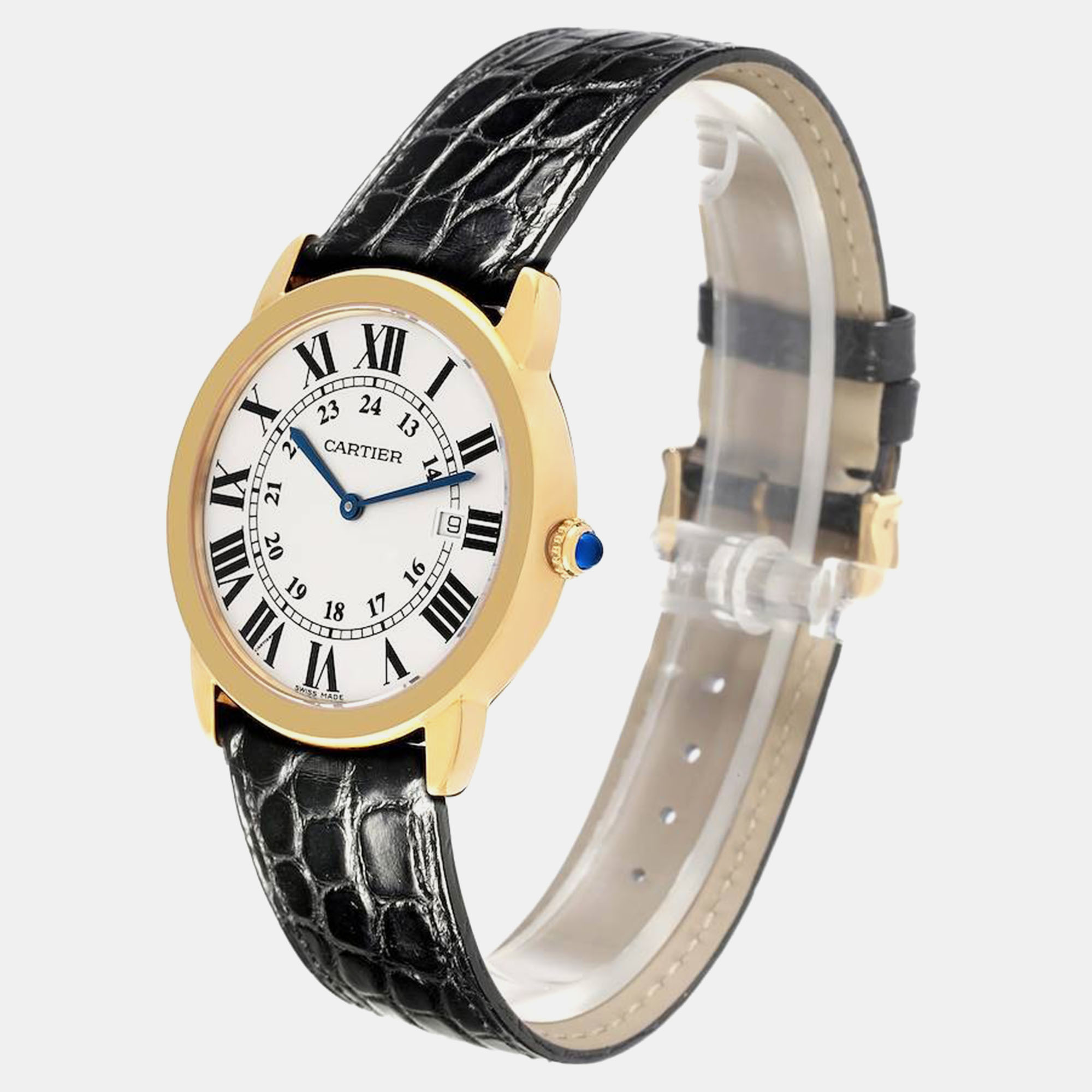 Cartier Silver 18k Yellow Gold Ronde Solo W6700455 Quartz Men's Wristwatch 36 Mm