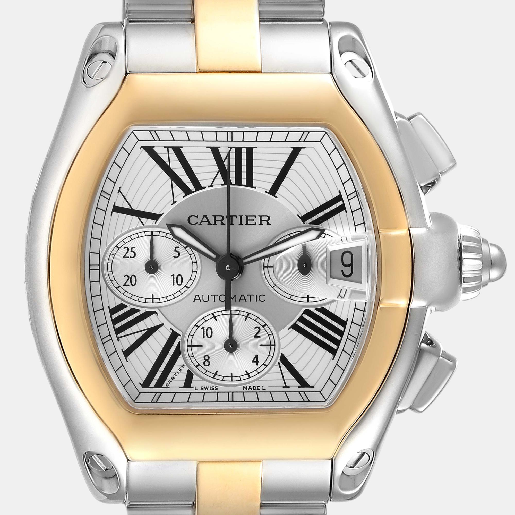 Cartier Roadster Chronograph Steel Yellow Gold Men's Watch W62027Z1