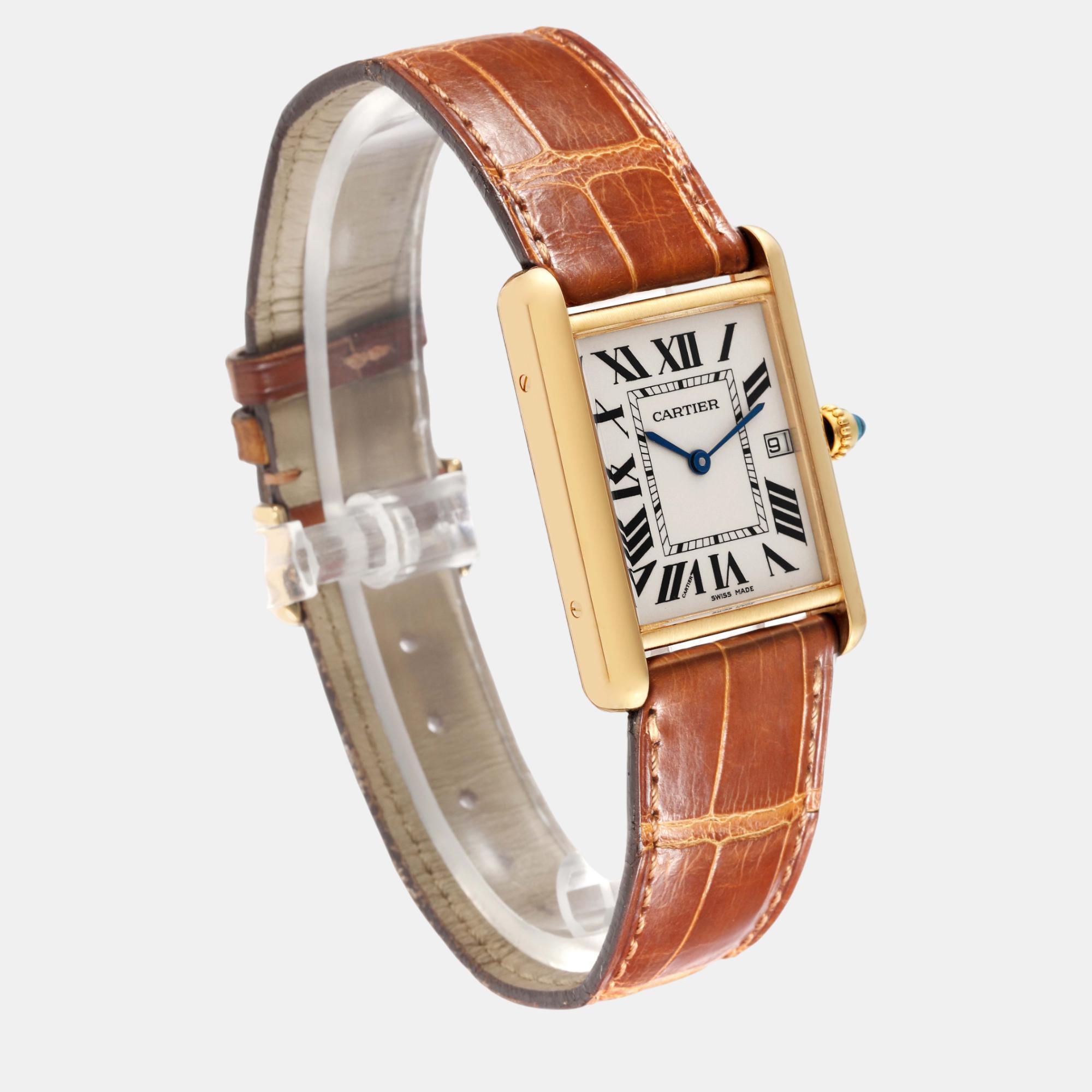 Cartier Tank Louis Yellow Gold Leather Men's Watch W1529756