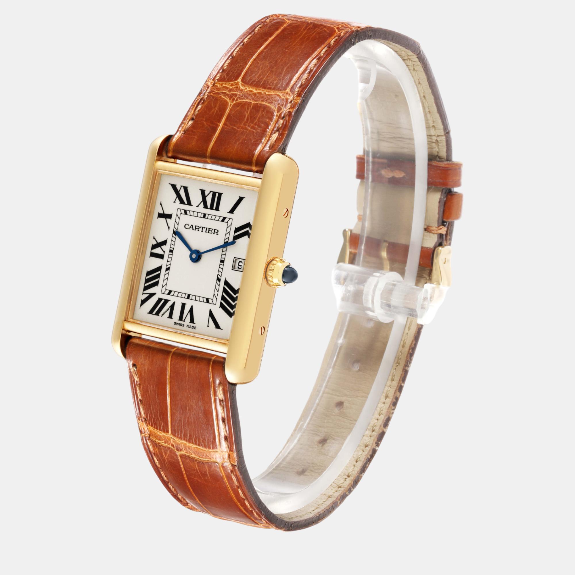 Cartier Tank Louis Yellow Gold Leather Men's Watch W1529756