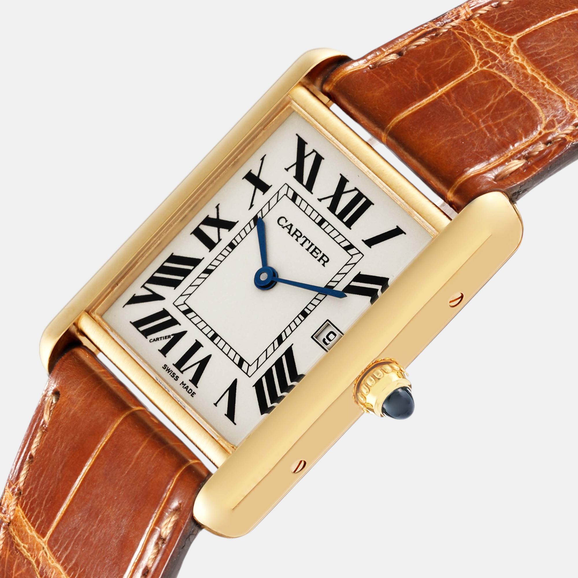 Cartier Tank Louis Yellow Gold Leather Men's Watch W1529756