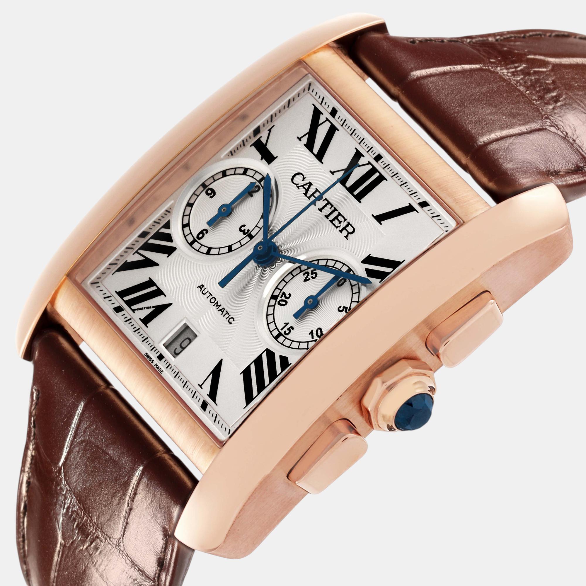 Cartier Tank MC Rose Gold Silver Dial Men's Watch 34.3 Mm