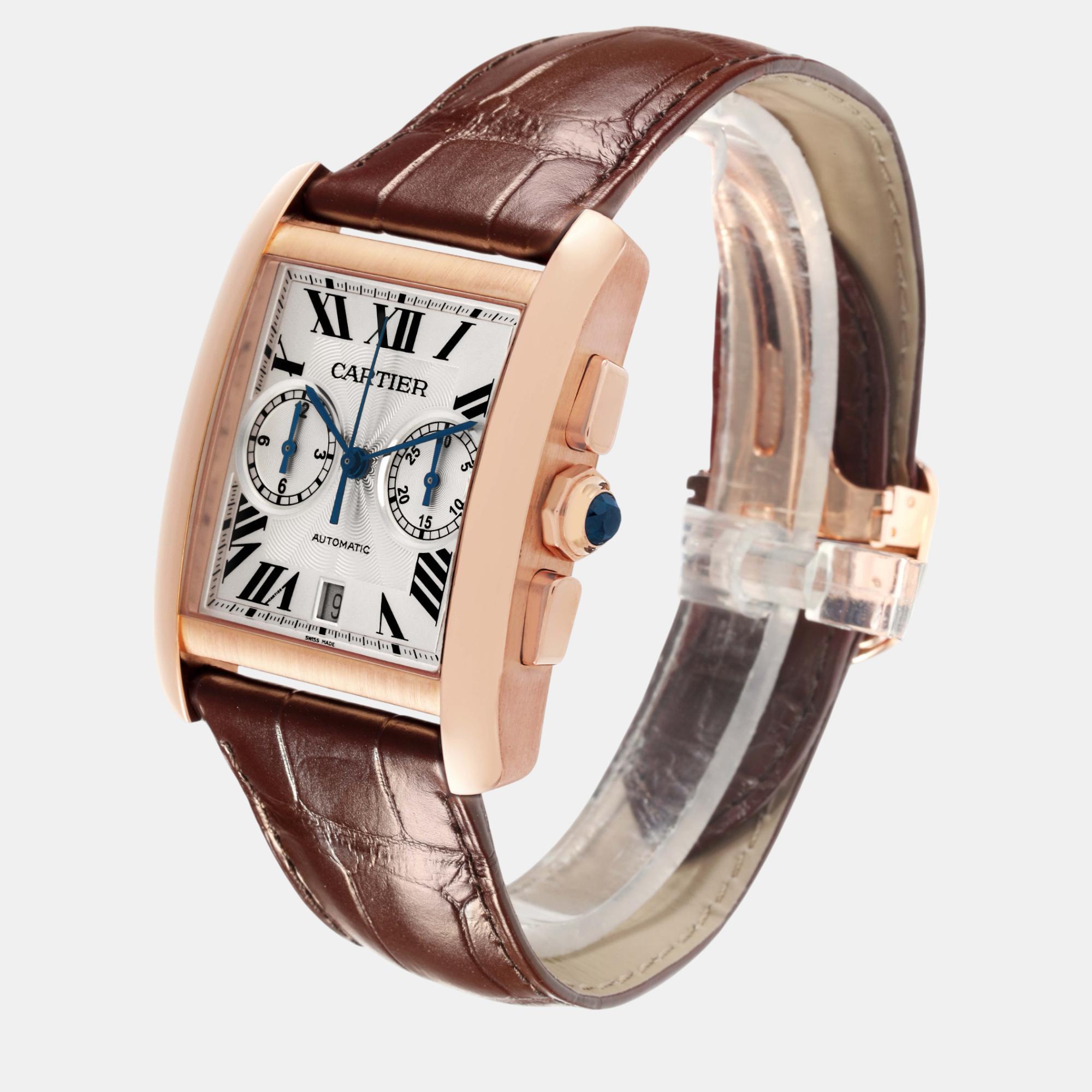 Cartier Tank MC Rose Gold Silver Dial Men's Watch 34.3 Mm