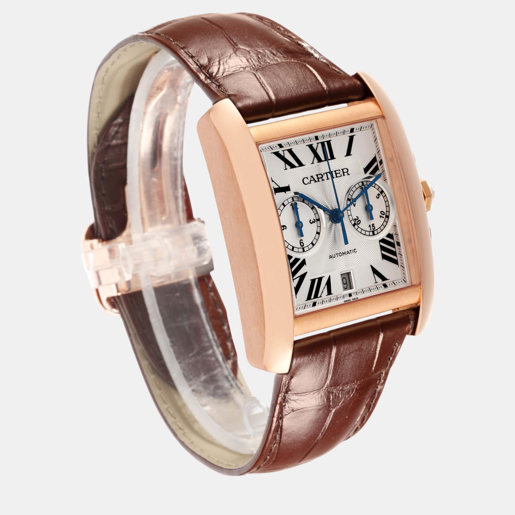 Cartier Tank MC Rose Gold Silver Dial Men's Watch 34.3 Mm