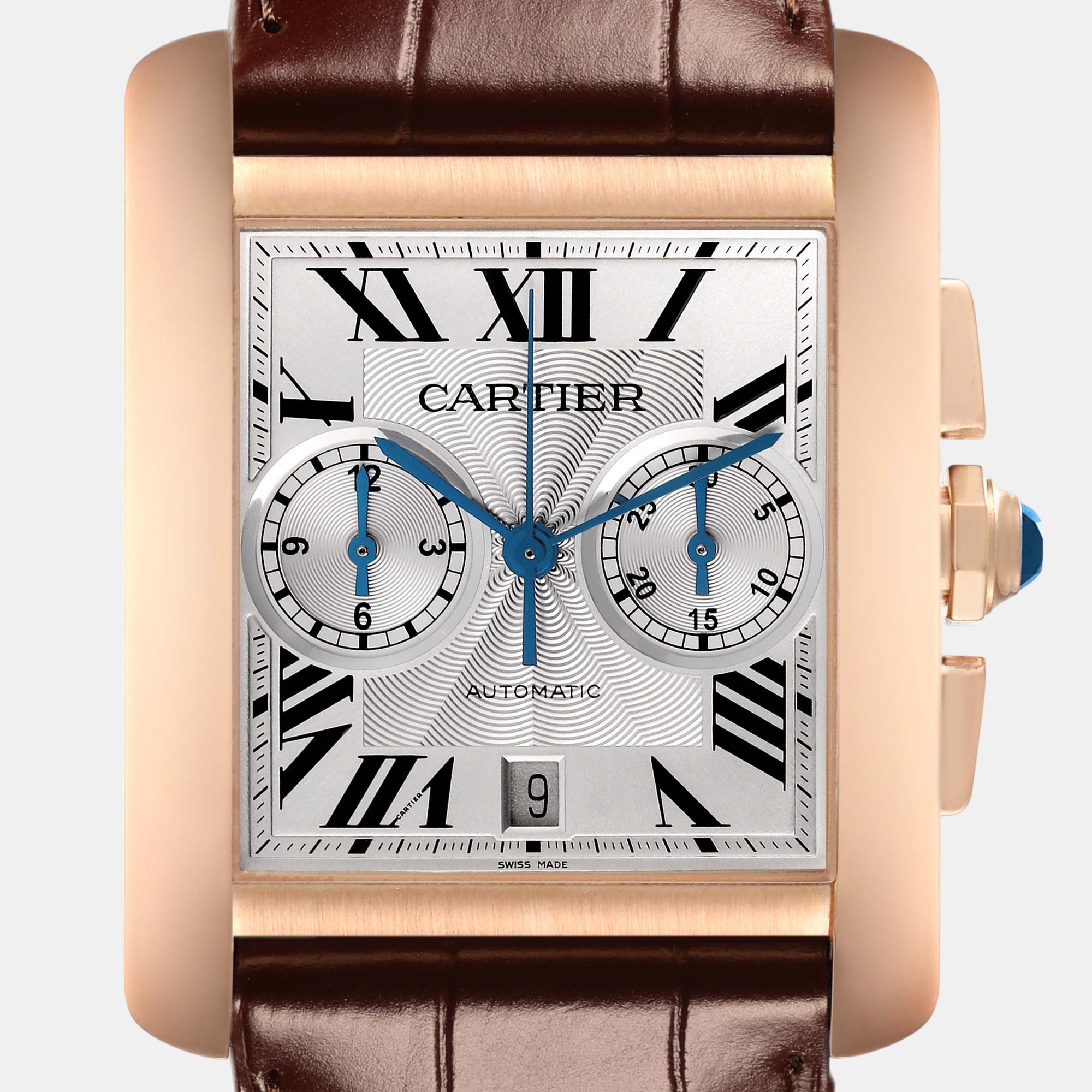 Cartier Tank MC Rose Gold Silver Dial Men's Watch 34.3 Mm