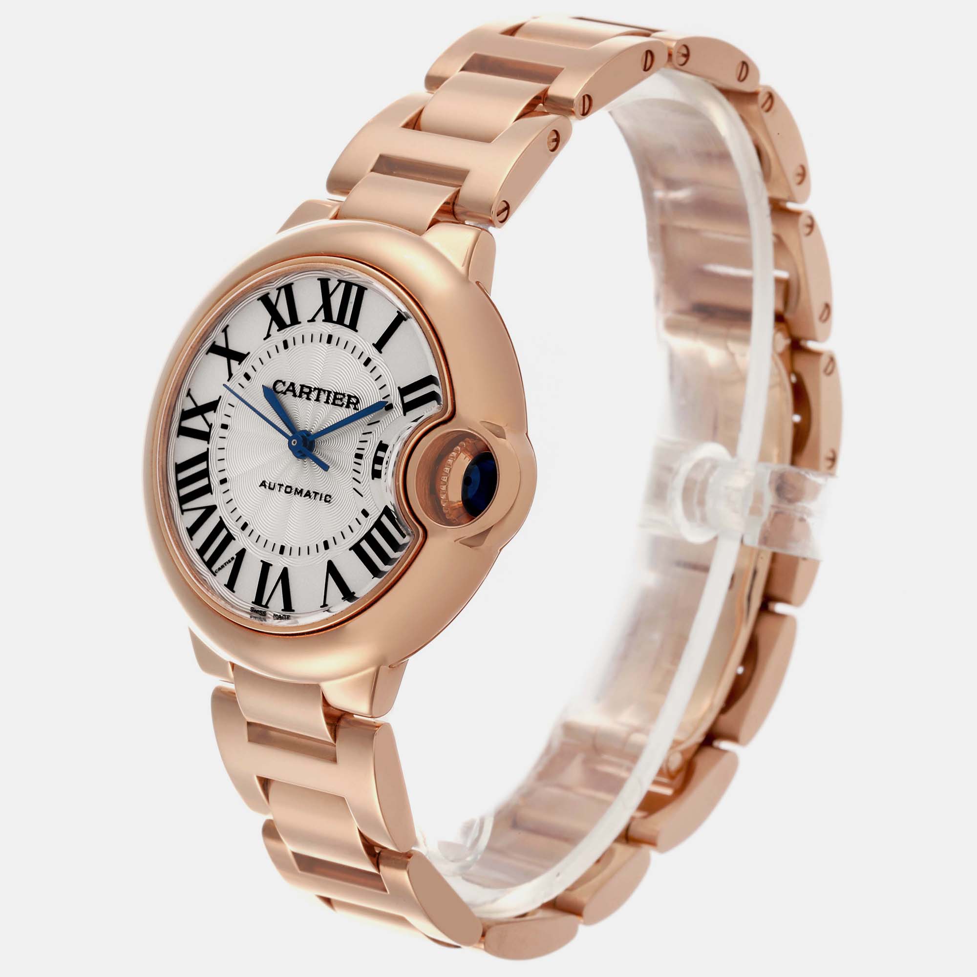 Cartier Ballon Bleu 33 Mm Automatic Rose Gold Silver Dial Ladies Watch WGBB0042