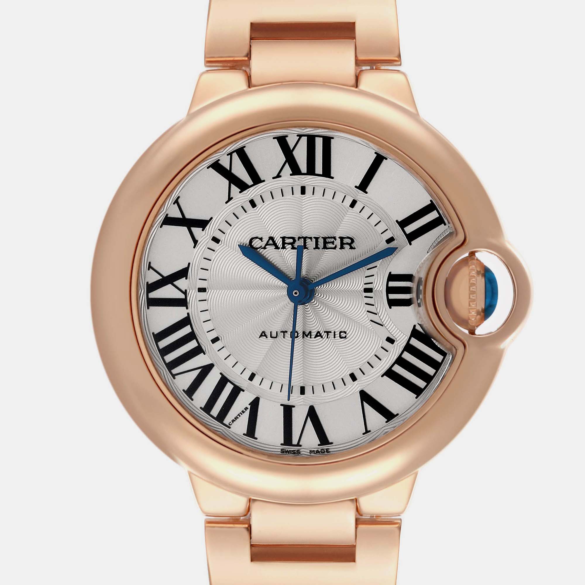 Cartier Ballon Bleu 33 Mm Automatic Rose Gold Silver Dial Ladies Watch WGBB0042