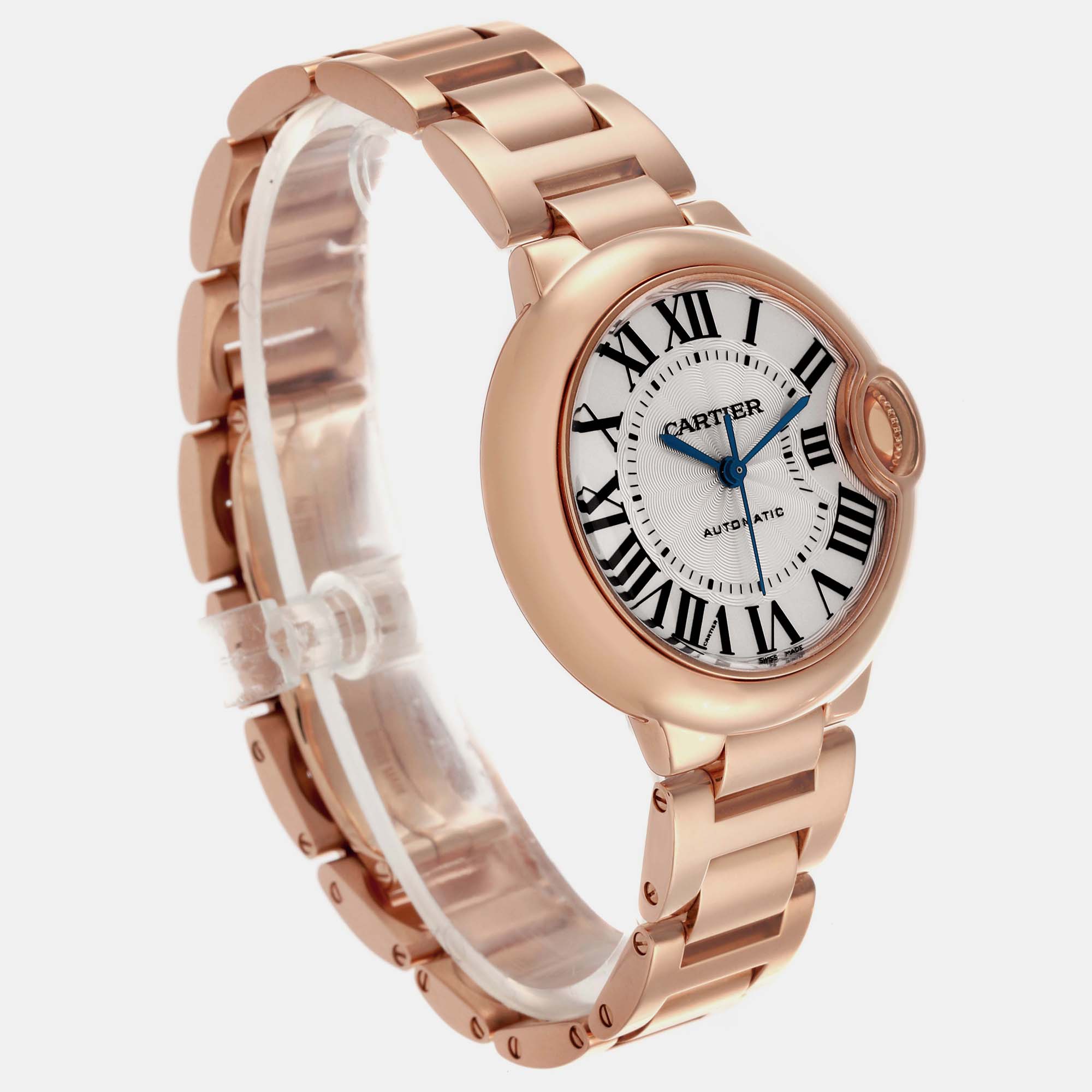 Cartier Ballon Bleu 33 Mm Automatic Rose Gold Silver Dial Ladies Watch WGBB0042