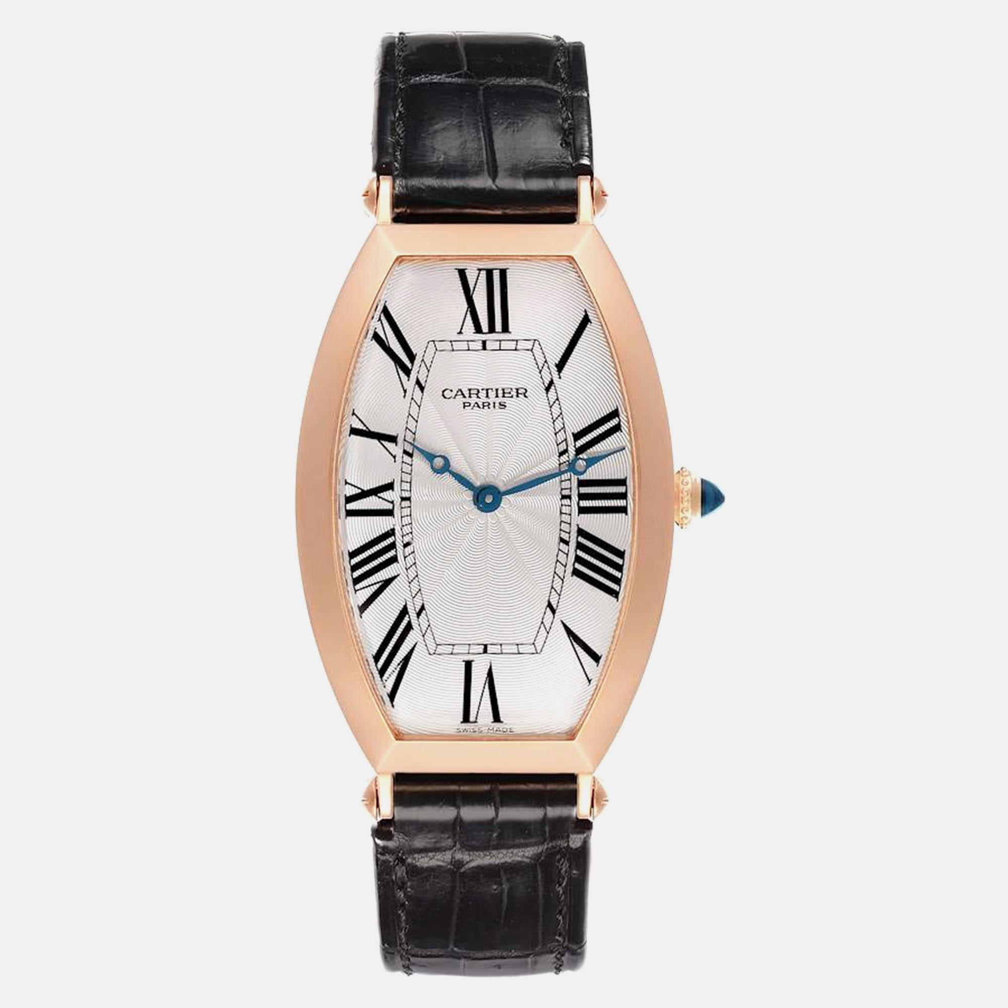 Cartier Tonneau XL CPCP Rose Gold Silver Dial Mens Watch W1546251 29.5 Mm X 51 Mm