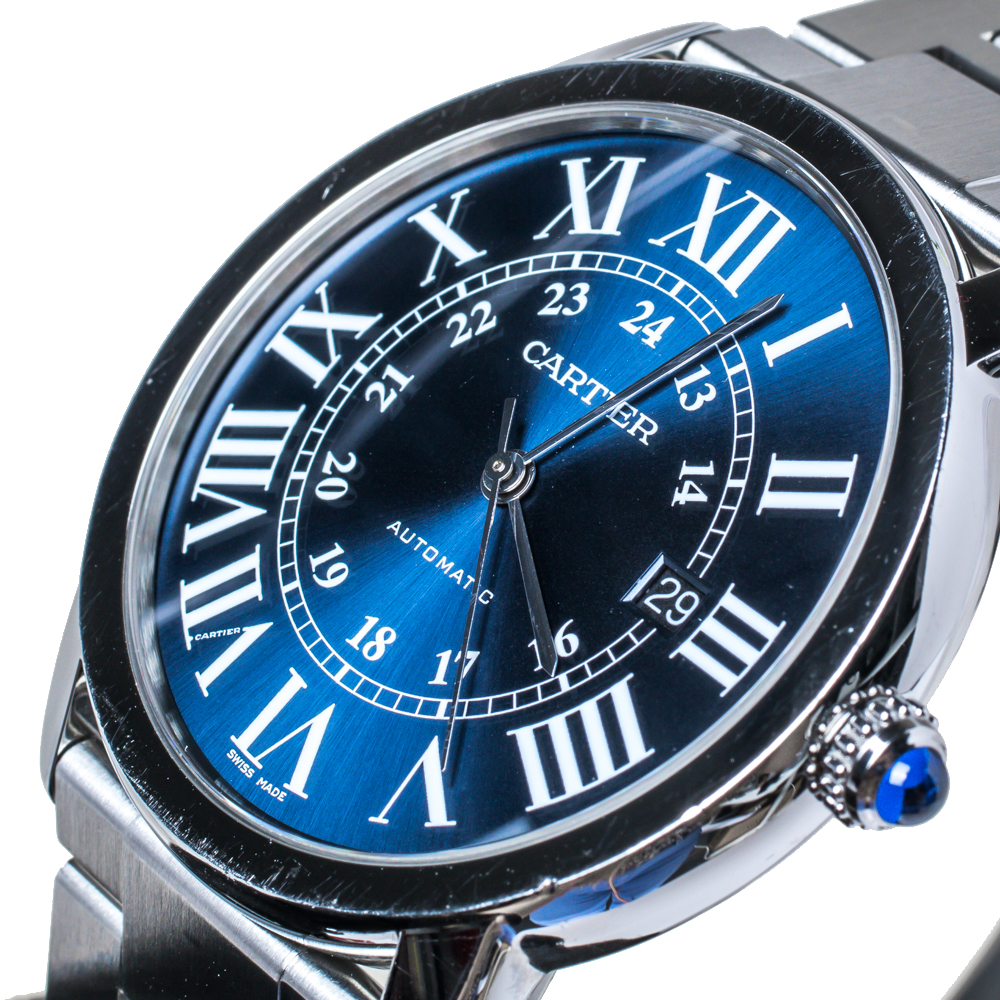 Cartier Blue Stainless Steel Ronde Solo de Cartier Automatic Men's Wristwatch, Silver
Cartier Blue Stainless Steel Ronde Solo de Cartier Automatic Men's Wristwatch, Silver