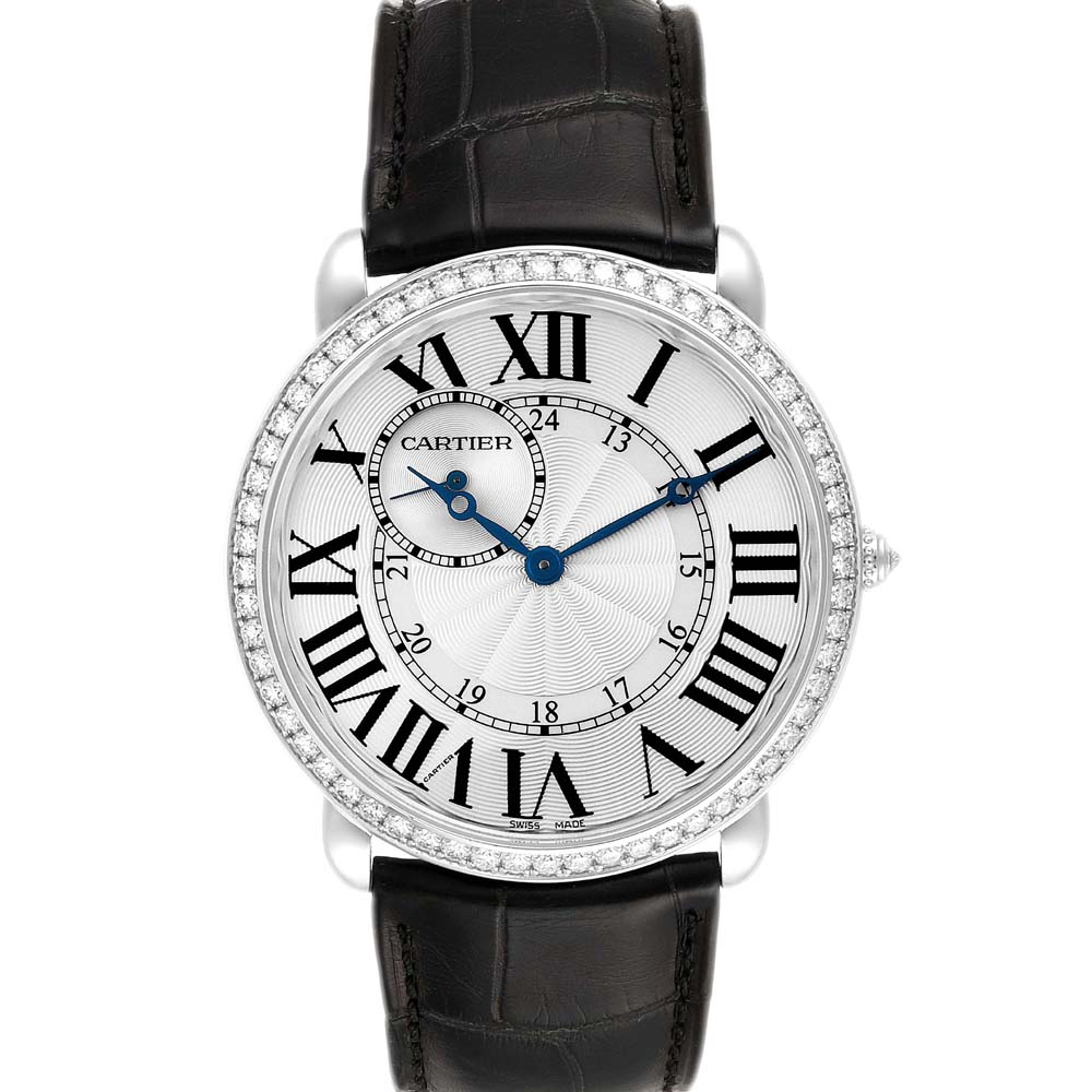 Cartier Silver Diamonds 18K White Gold Ronde Louis WR007002 Men's Wristwatch 42 MM
